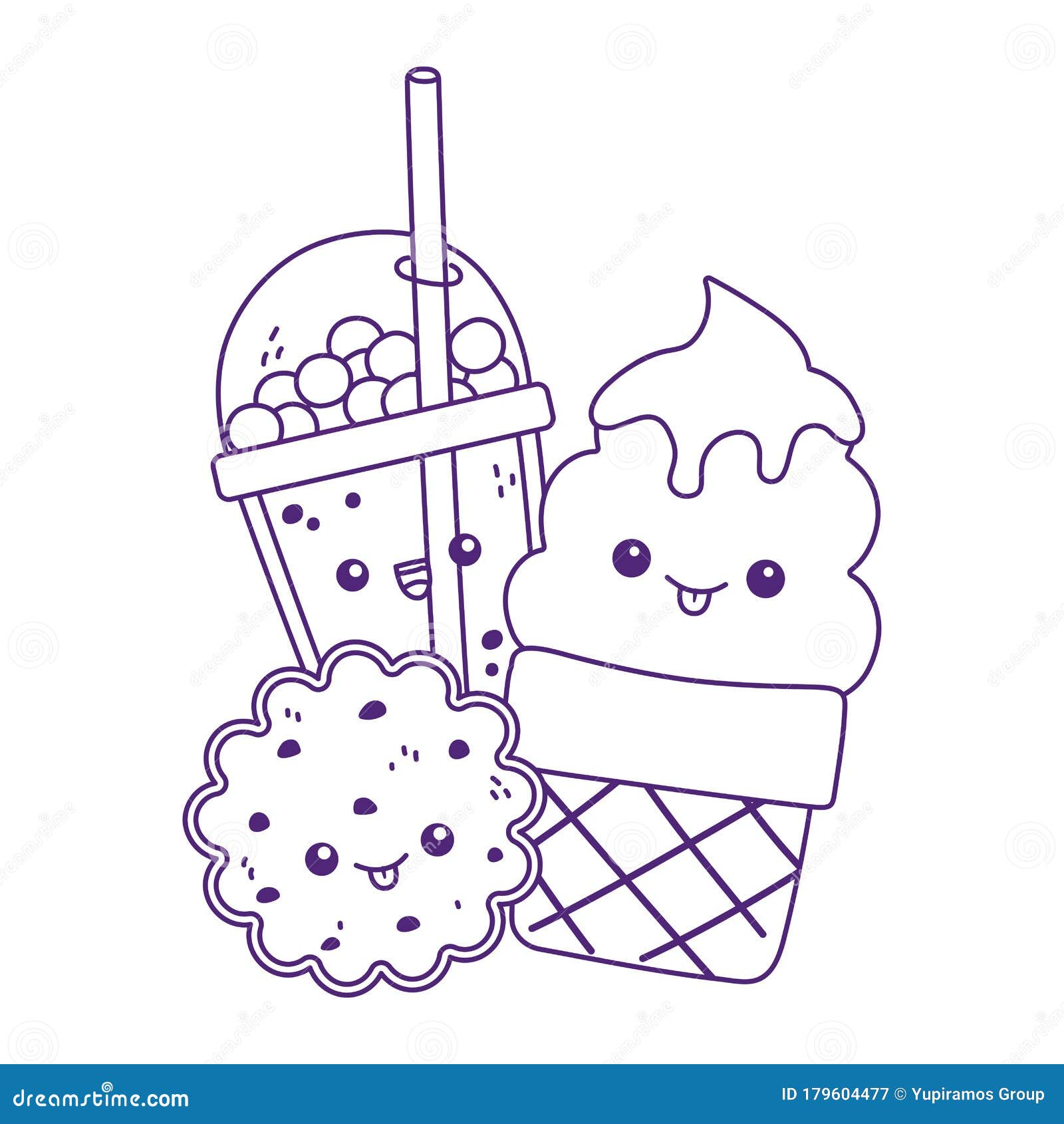 Desenhos Kawaii de Comidas para Colorir Donuts e Sorvete