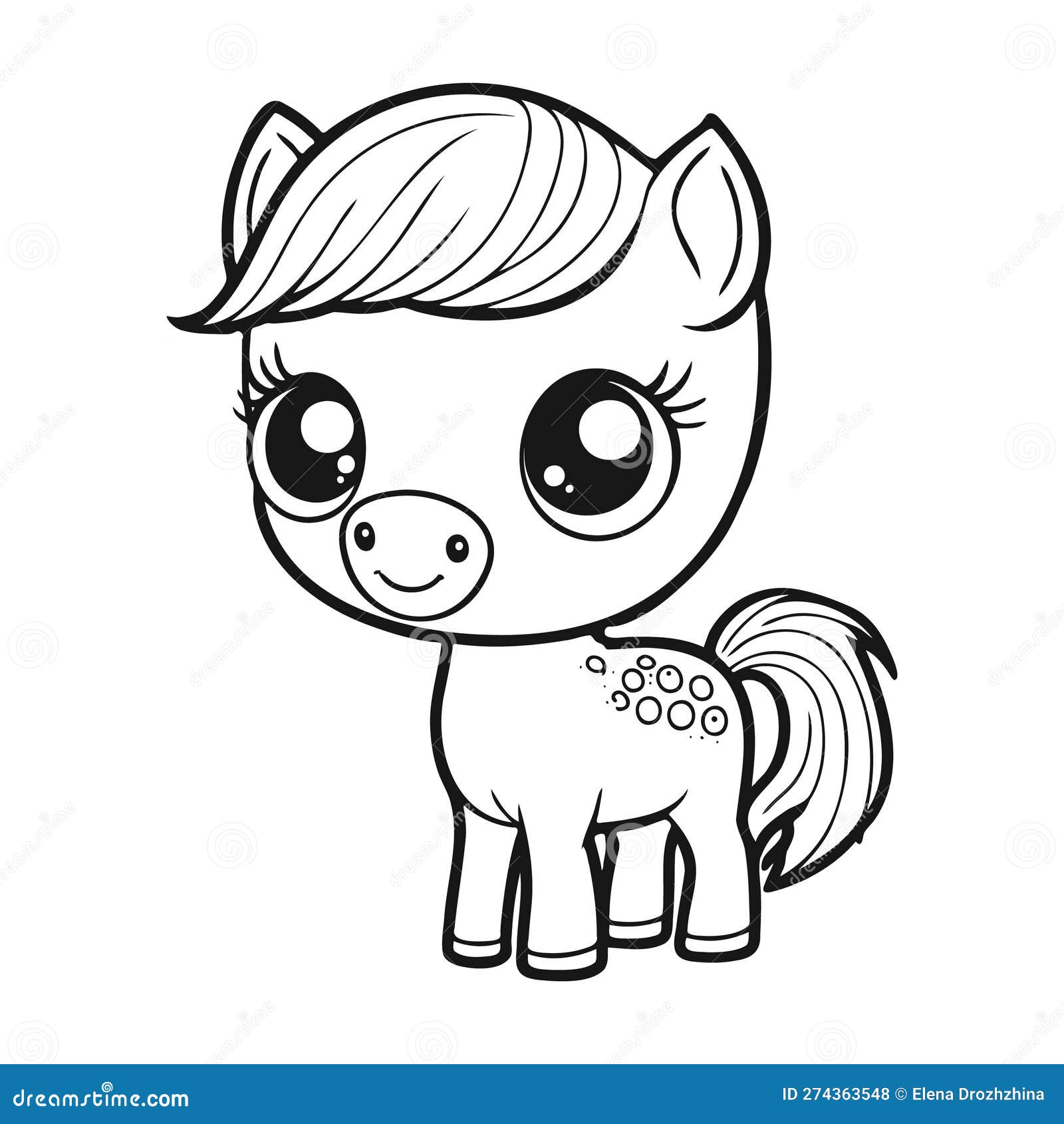 Fofo Ou Cavalo De Desenho Animado . Bebê Animal Em Desenho De Linha.  Ilustração do Vetor - Ilustração de cavalo, vetor: 274363548