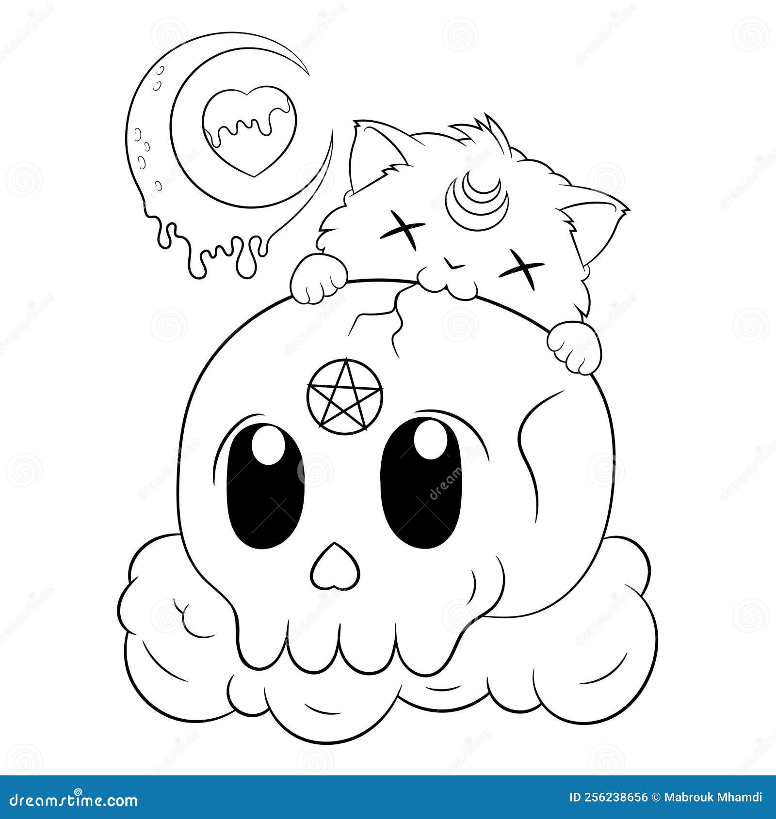 Fofo Pastel Goth Kawaii Página De Colorir Gato Ilustração do Vetor