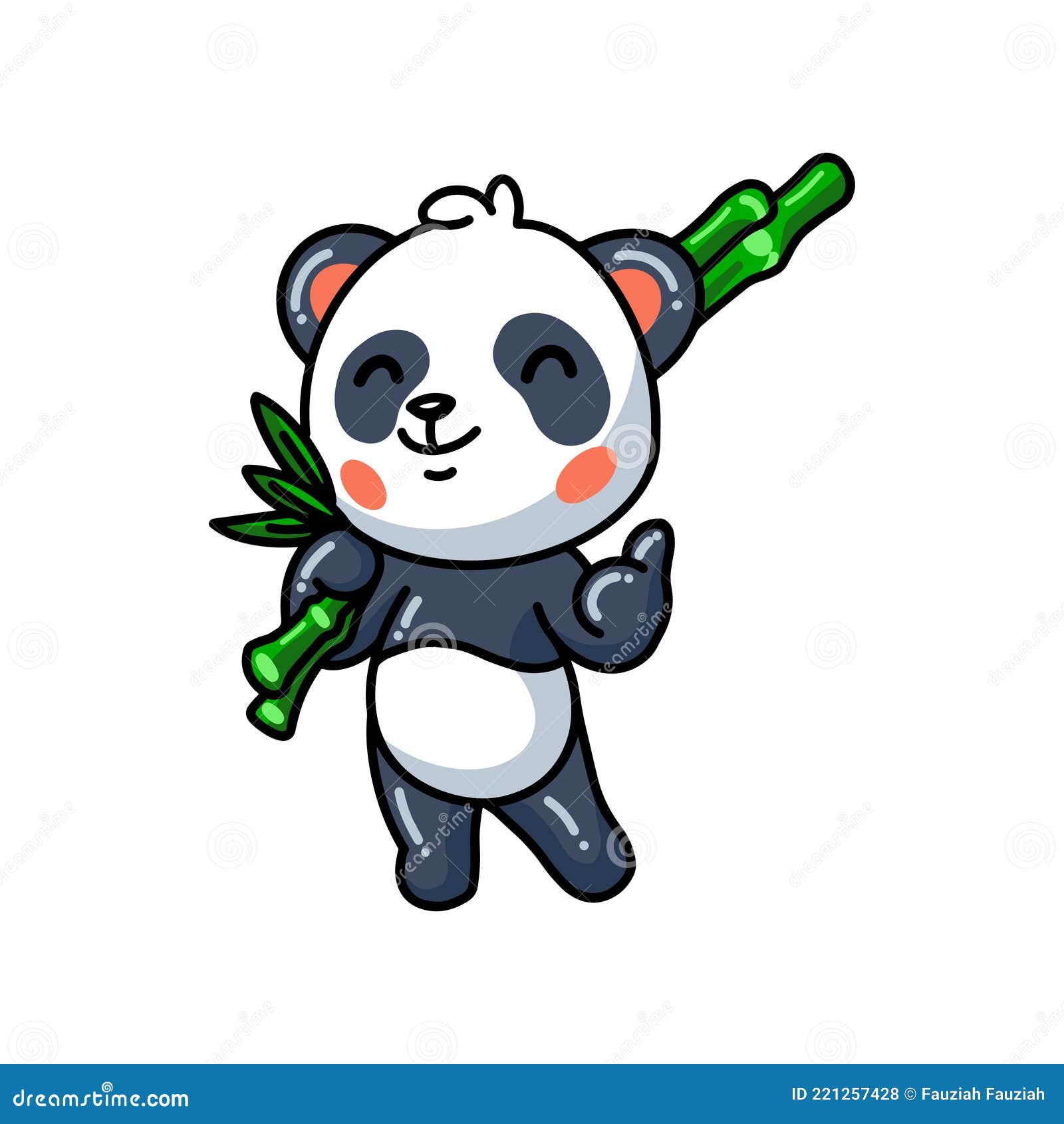 panda bonito dos desenhos animados segurando bambu, ilustração