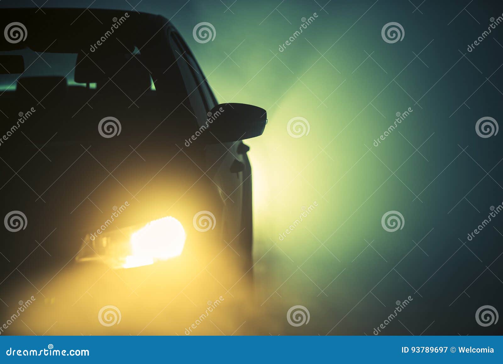 Fog on the Road at Night stock image. Image of halogens 93789697