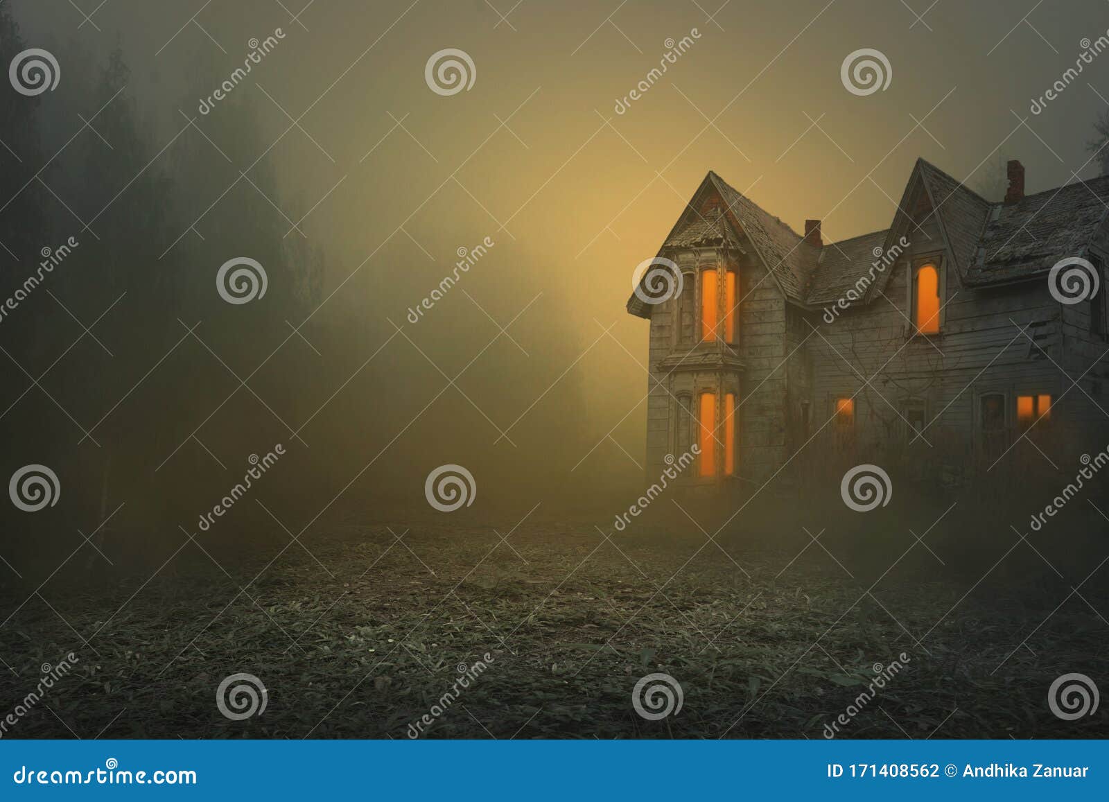 foggy and creepy old house
