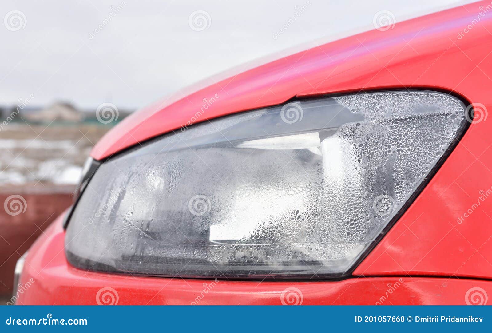 Foggy Headlight with Condensation in a Modern Car Stock Photo Image