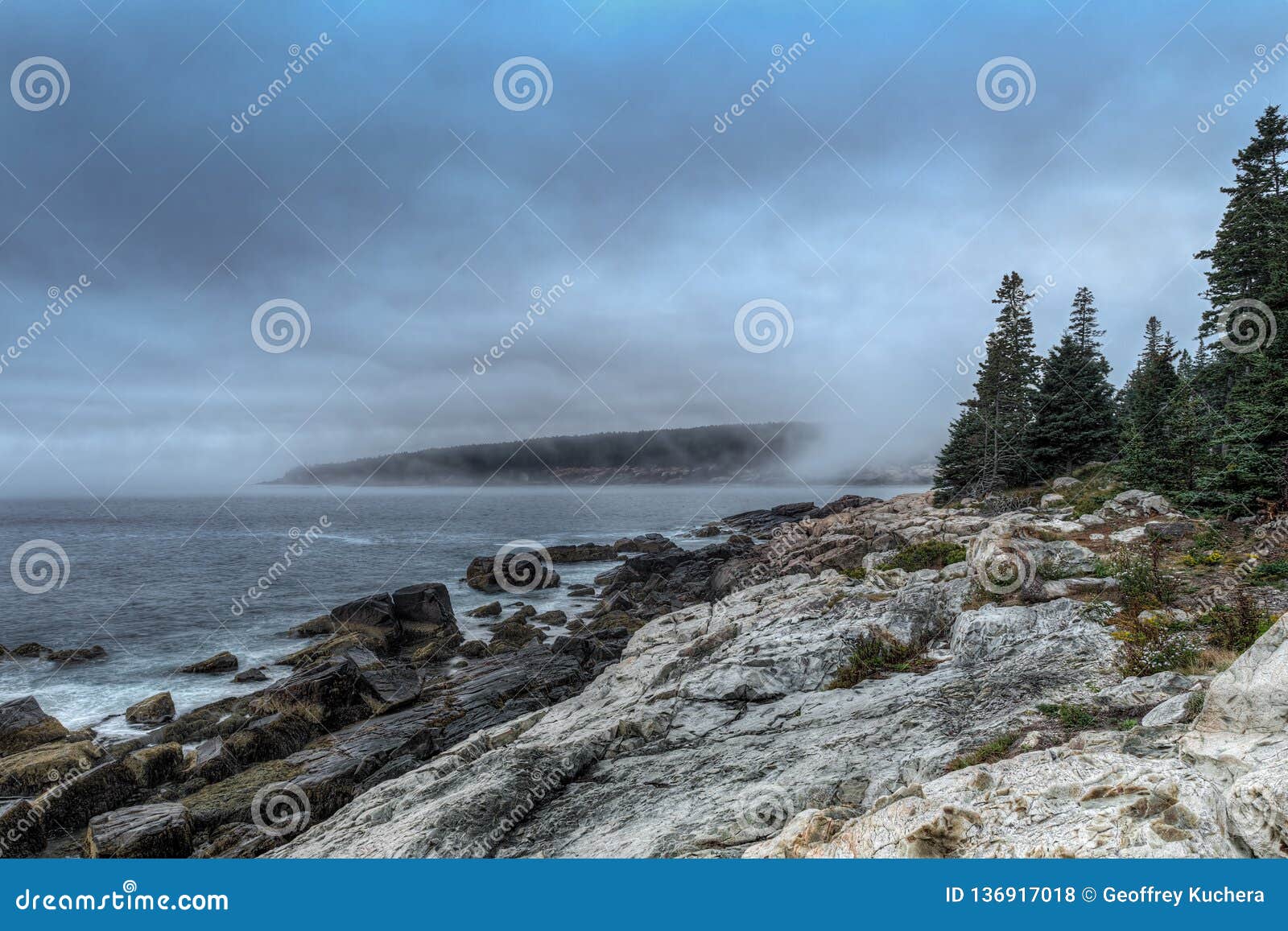Foggy Morning Maine Coastline Stock Photo Image Of Morning Dawn