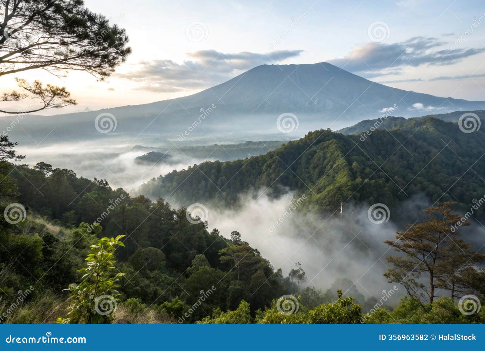 foggy morning view of tangkuban perahu mountain in lembang, bandung, west java