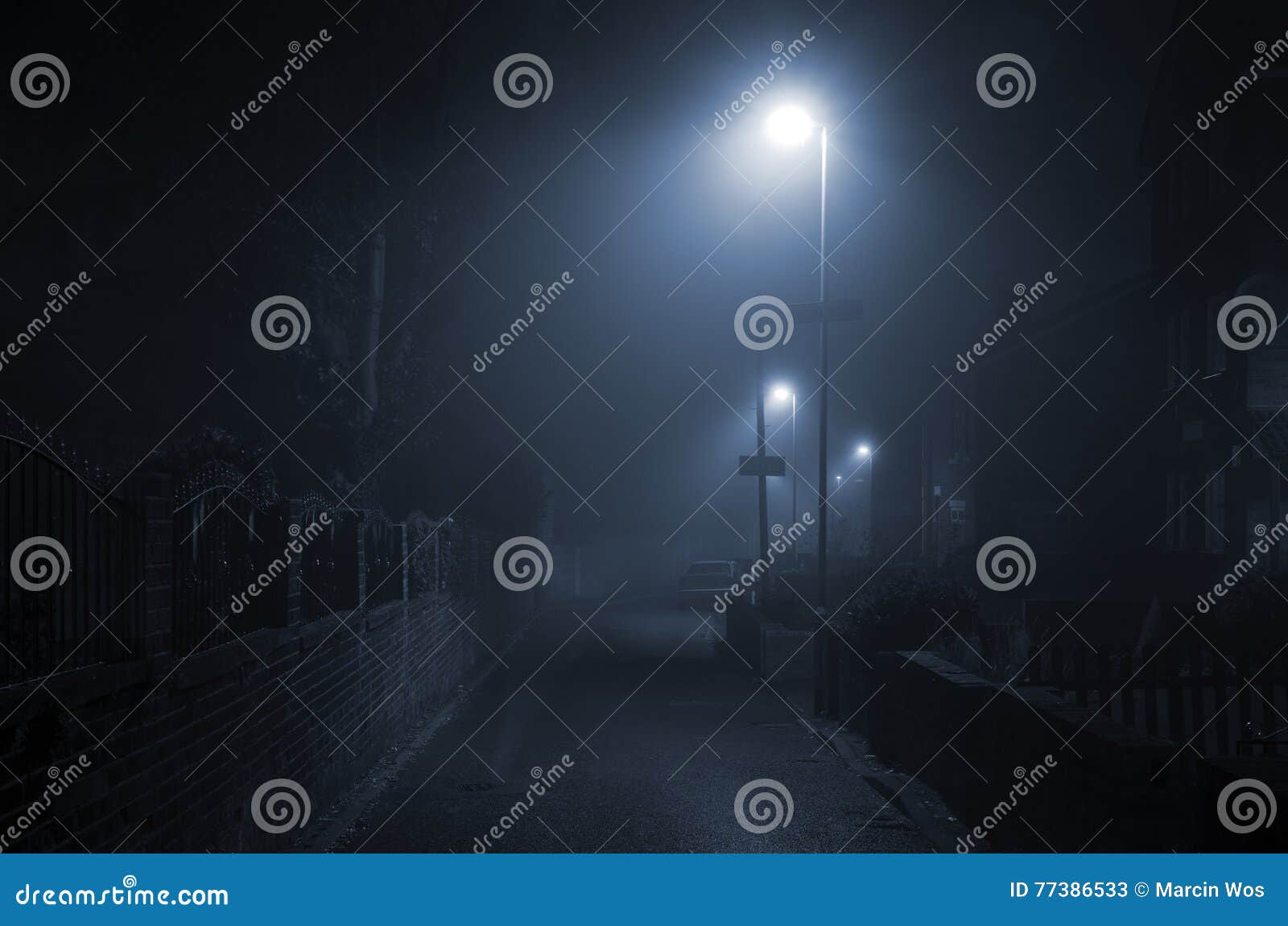 Foggy night it town Manchester England Europe.