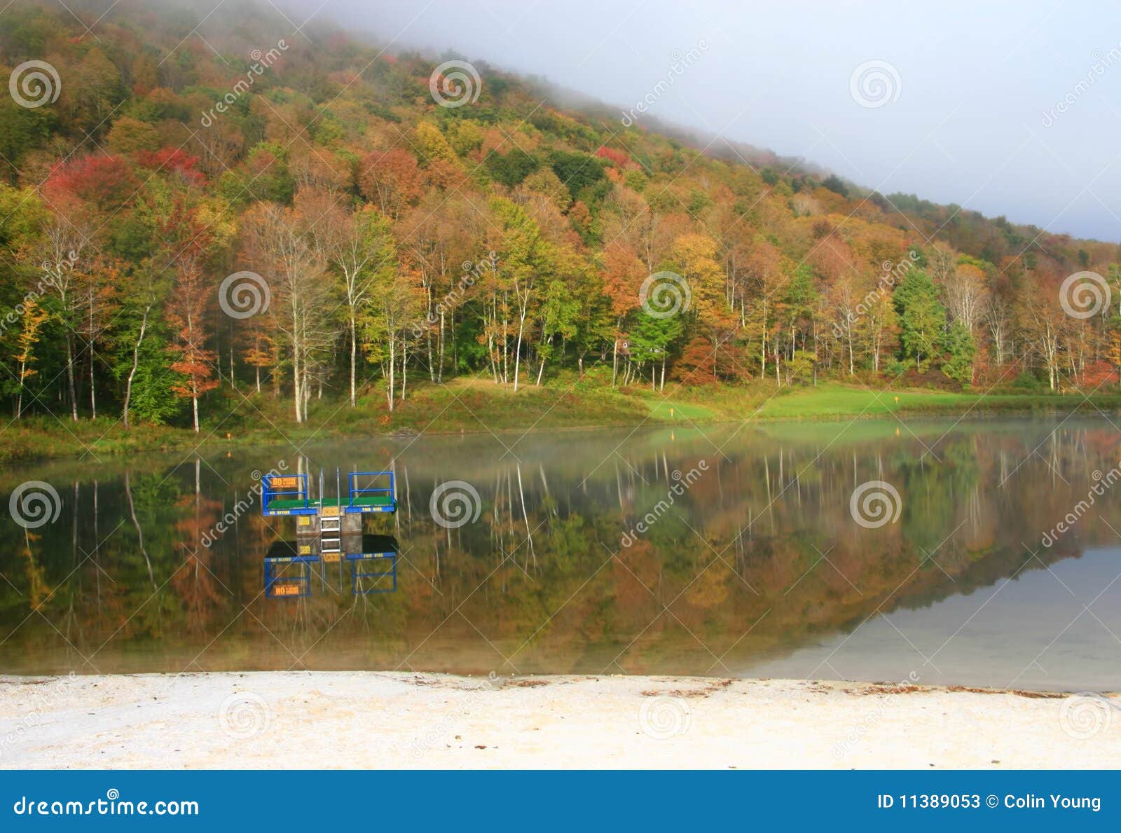 Foggy Pine Hill Lake stock image. Image of mist, mountains 11389053