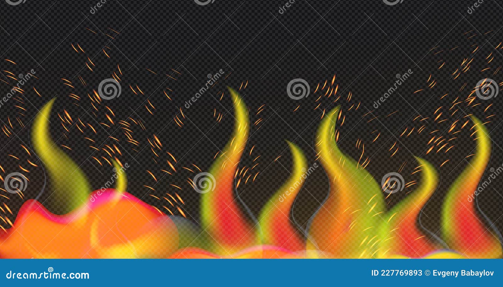 Fogo vermelho-amarelo realista em um vetor de fundo escuro