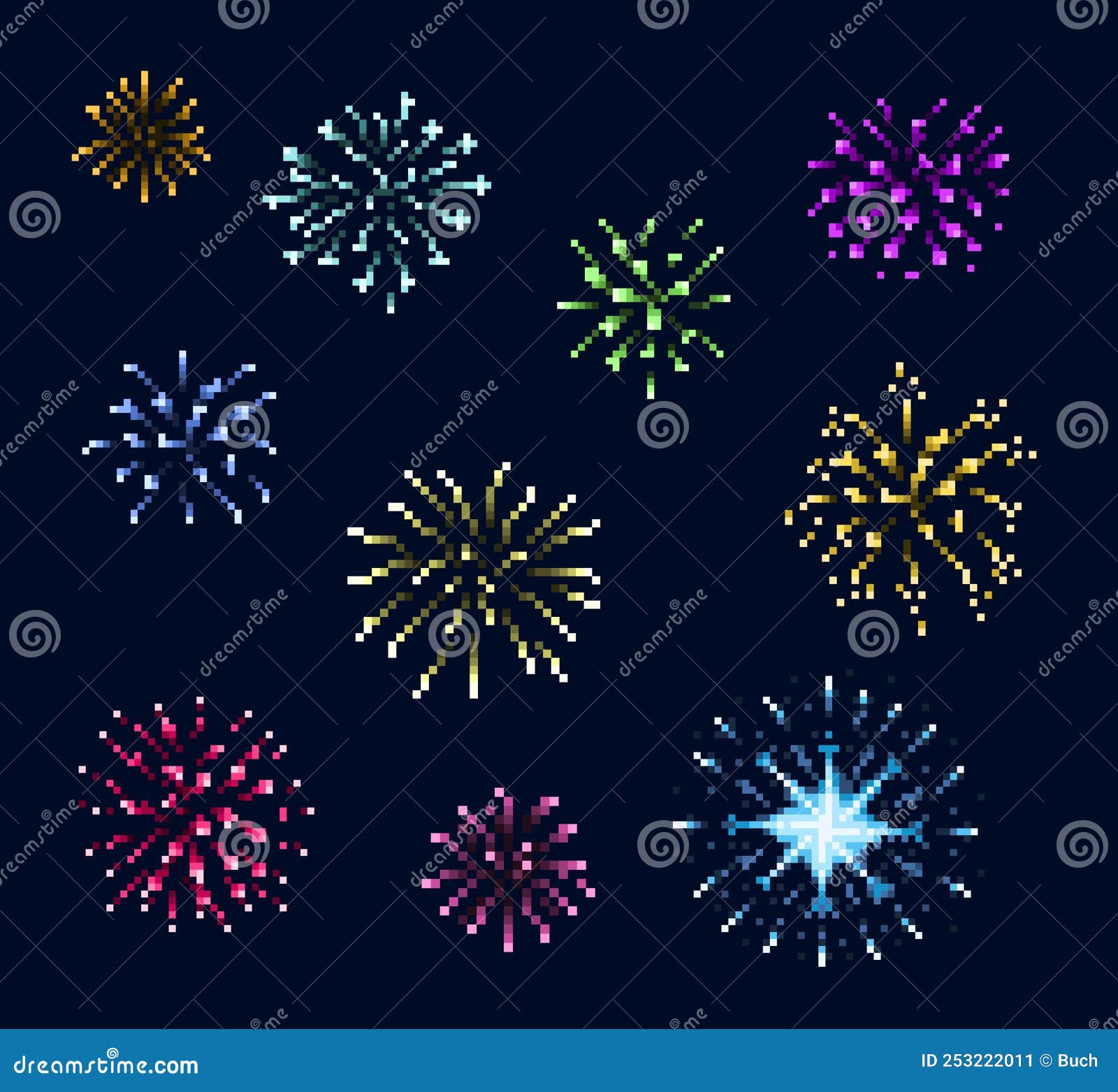 fundo de cidade de pixel art com fogos de artifício de ano novo