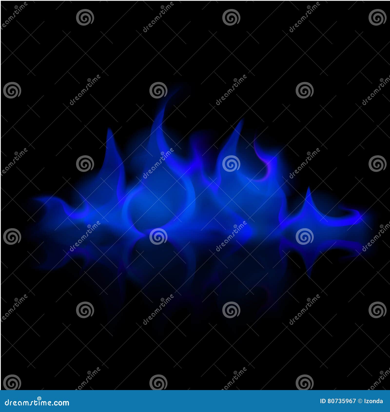 Fogueira de chama de fogo azul isolada no fundo