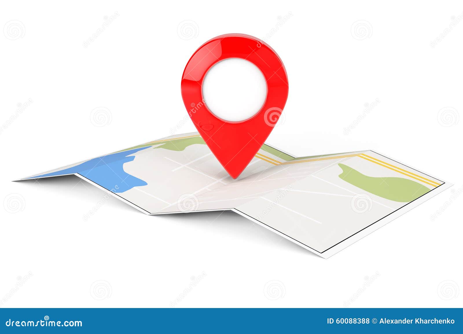 Folded Abstract Navigation Map with Target Pin Stock Illustration