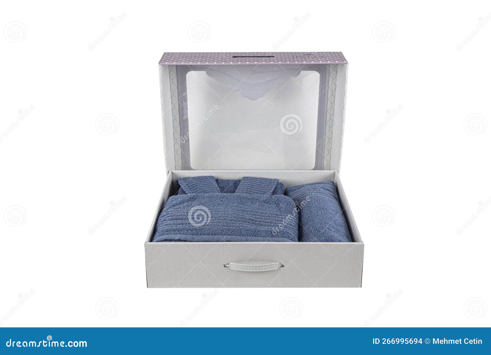 Folded Bath Towel Set and Bath Robe Set. Bathrobe and Slippers Isolated