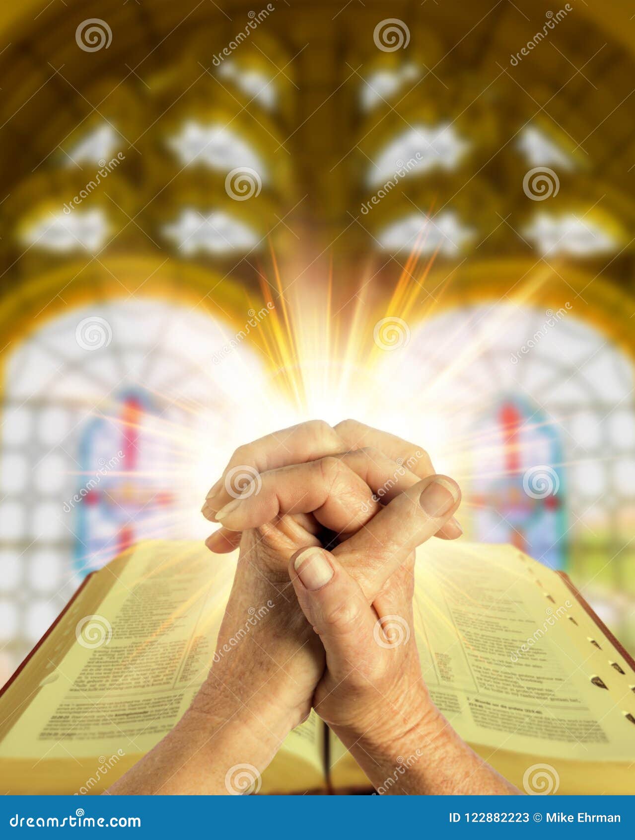 Praying Hands with Bible and Sunburst Background Stock Image - Image of  jesus, shining: 122882223