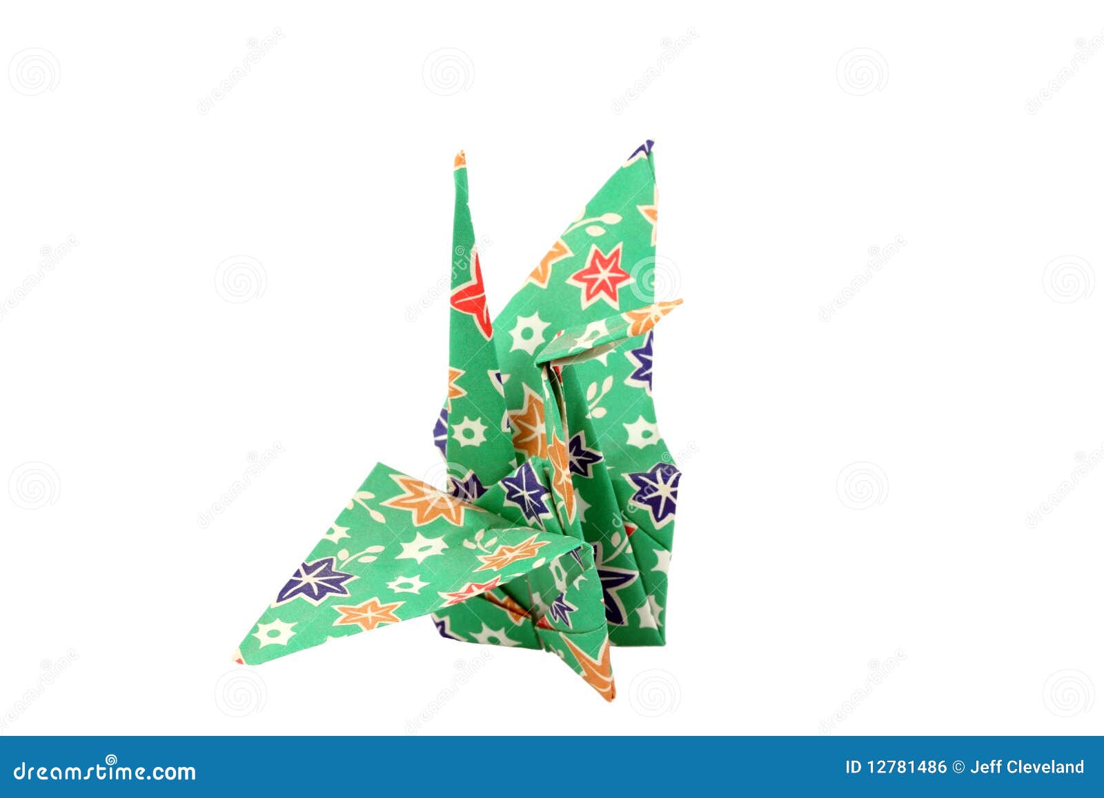 Folded Origami Paper Crane Green Stock Photo Image of orange