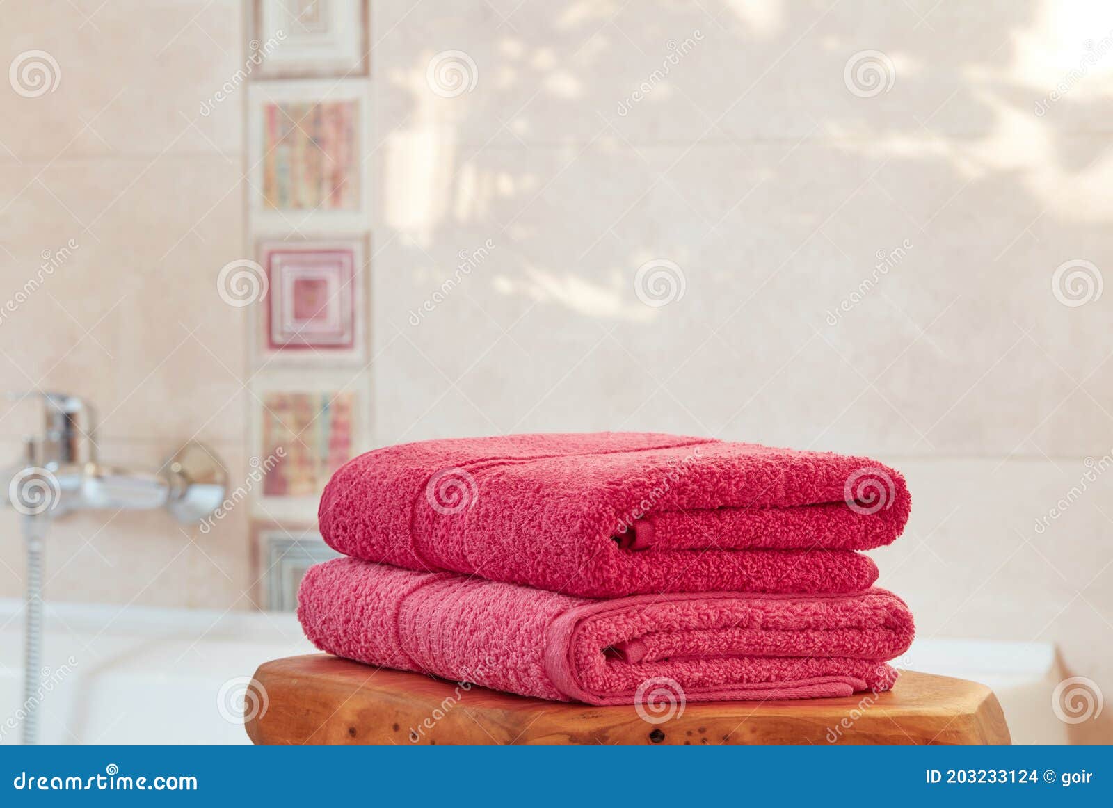Folded Pink Towels in Bathroom Stock Photo Image of lifestyles