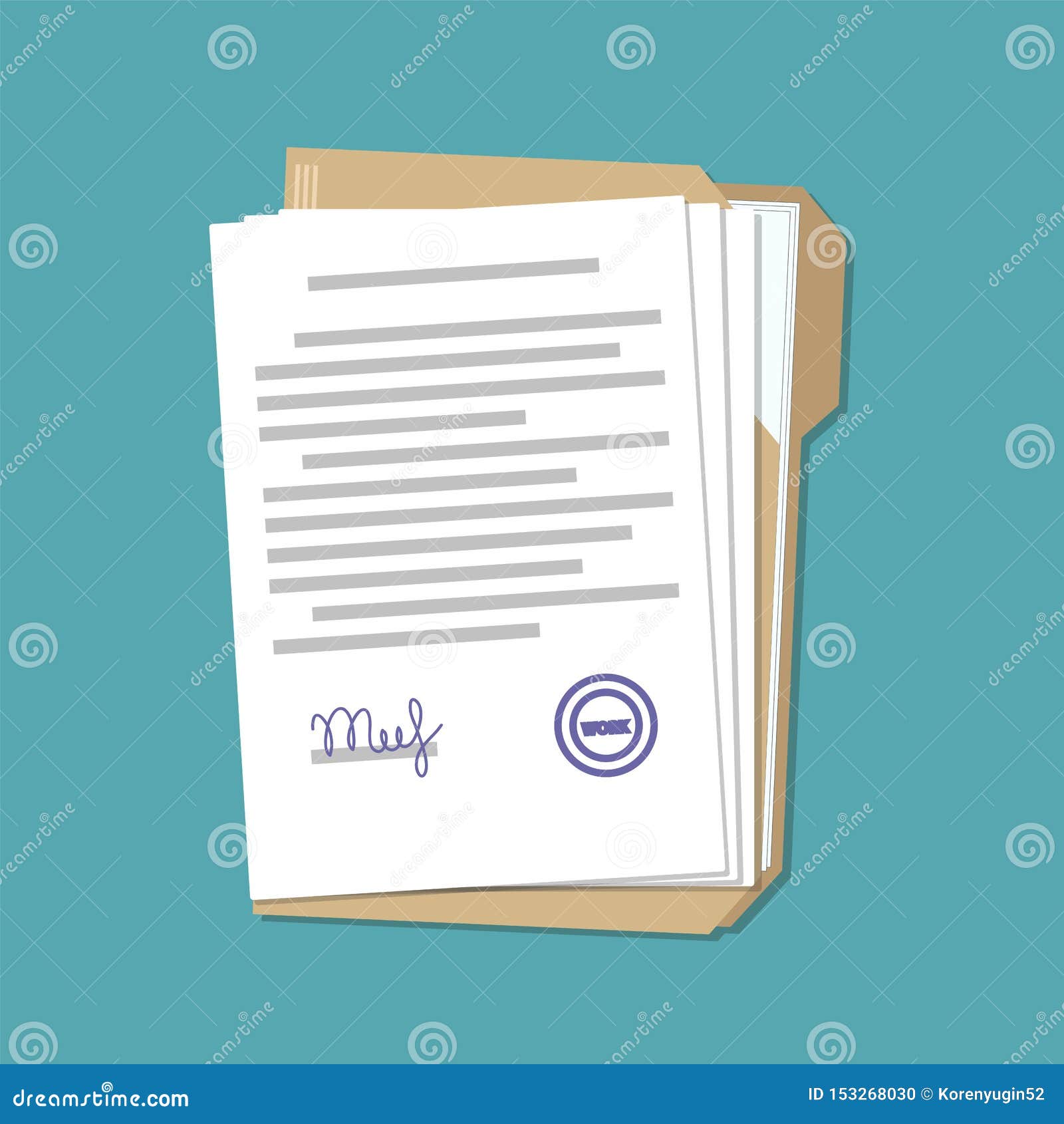 Folder with Business Paper Documents on Blue in Flat Style, Stock