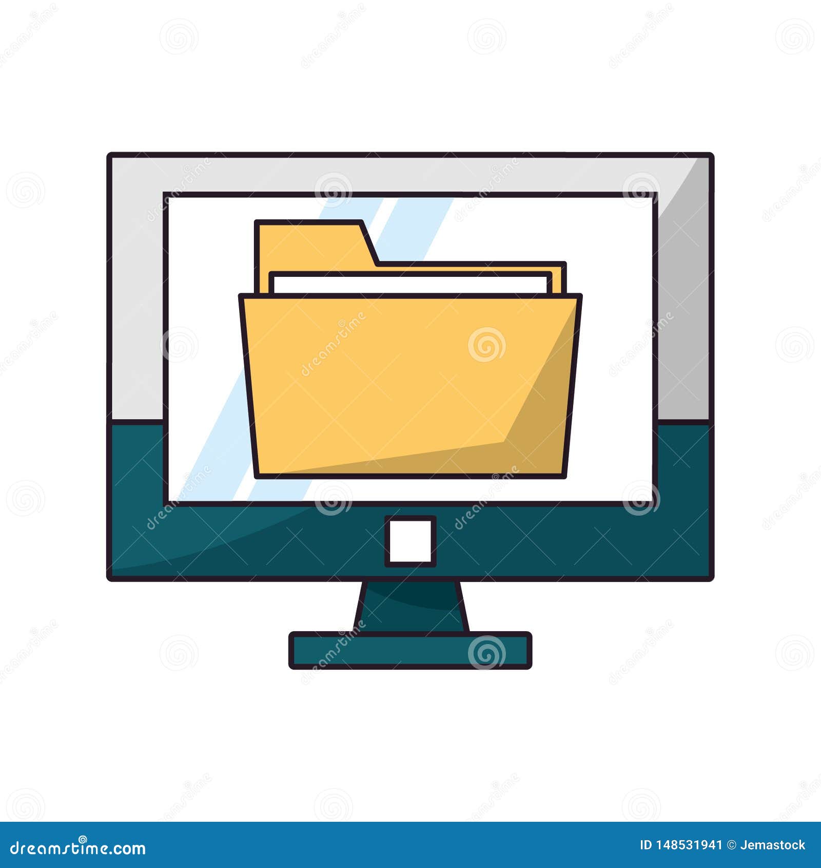 Folder On Computer Screen Symbol Vector Illustration Stock Vector