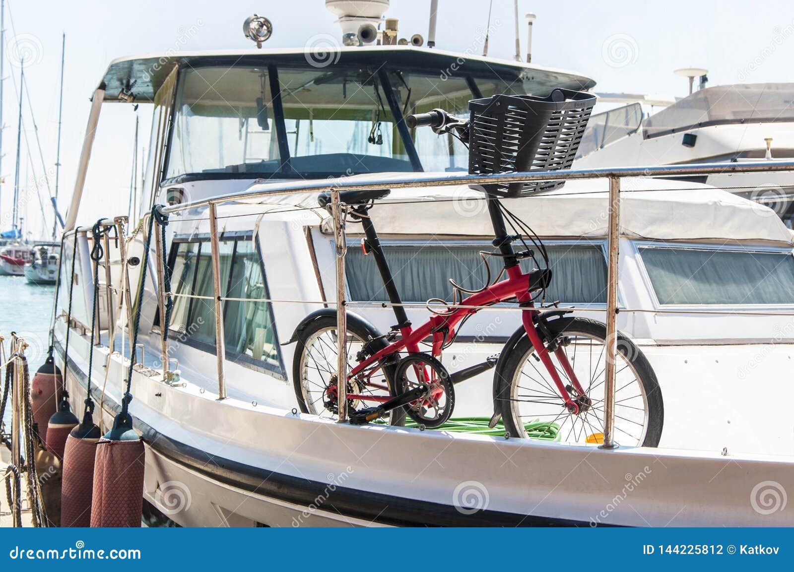 Folding Bicycle on Sailboat Stock Photo Image of cycle, blue 144225812