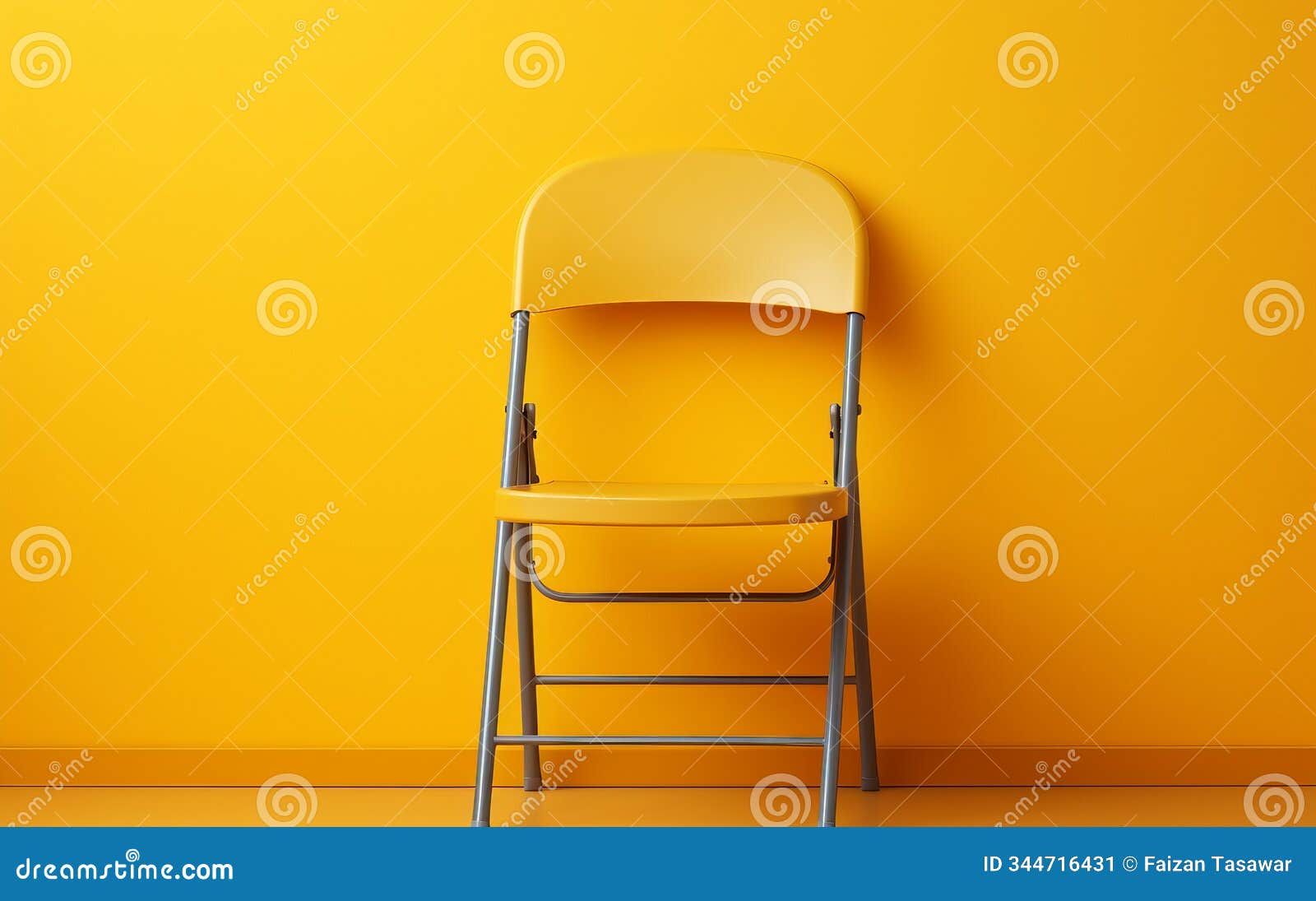 folding chair on wall against a yellow setting