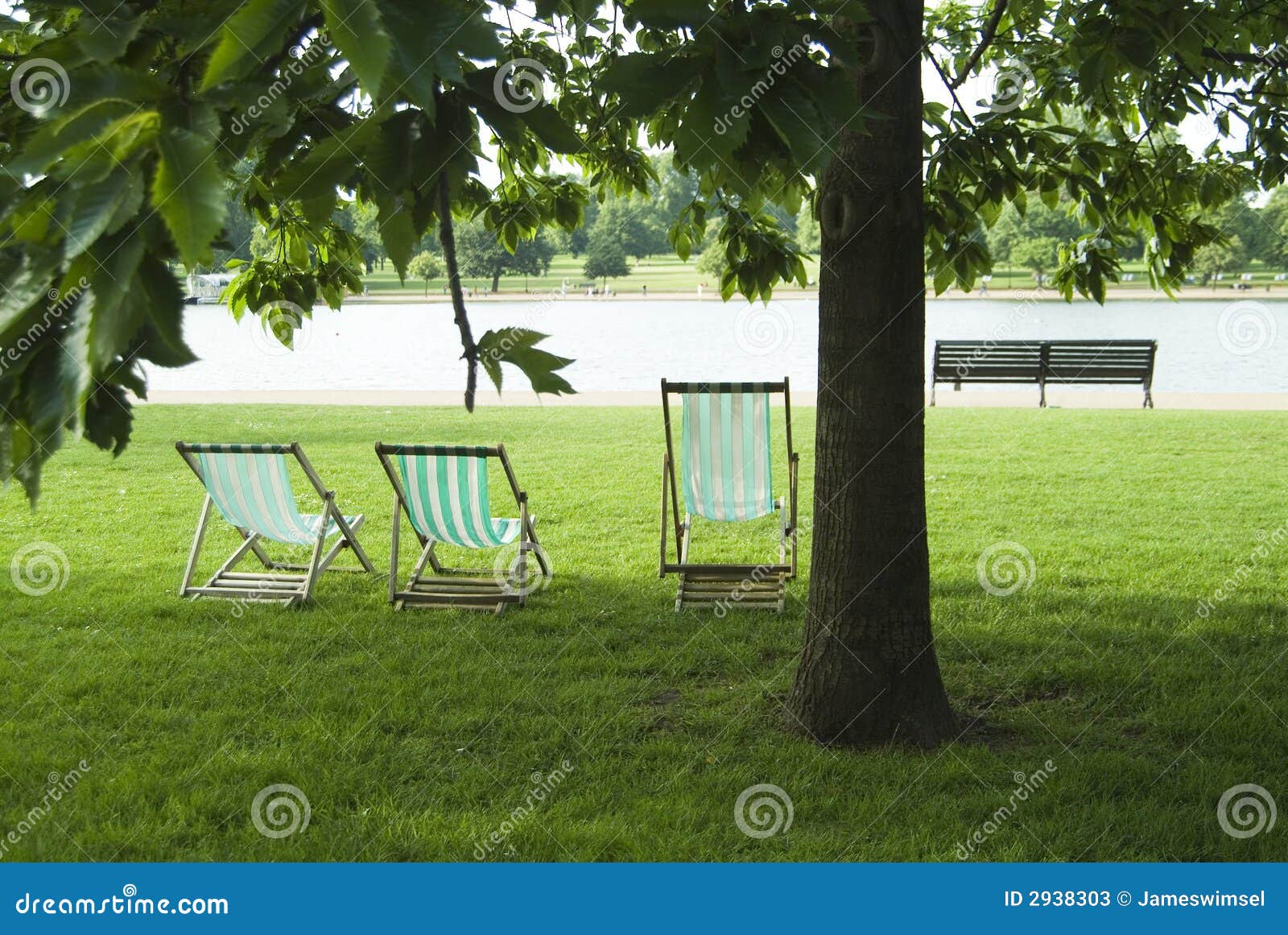 Folding Chairs and Park Bench Stock Image Image of recreation, pond 2938303