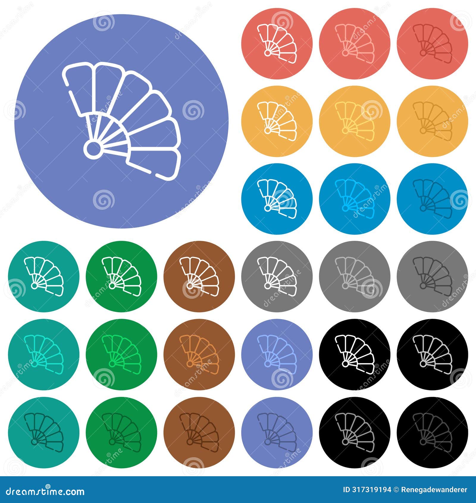 folding hand fan outline round flat multi colored icons