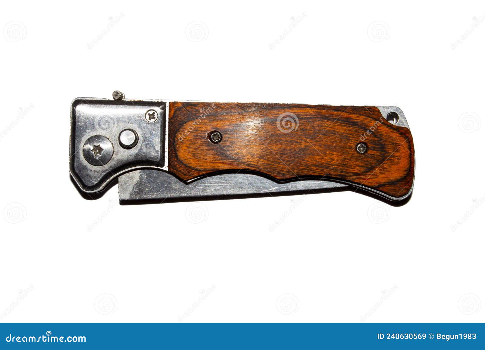 Folding Switchblade Knife with a Button.Switchblade Knife on a White