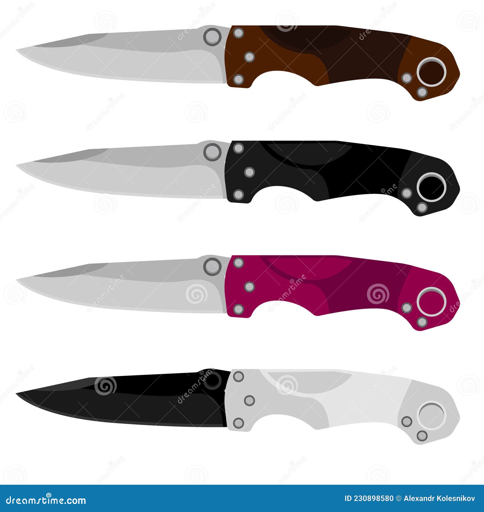 Folding Pocket Knife. a Set of Vector Folding Knives Stock Vector