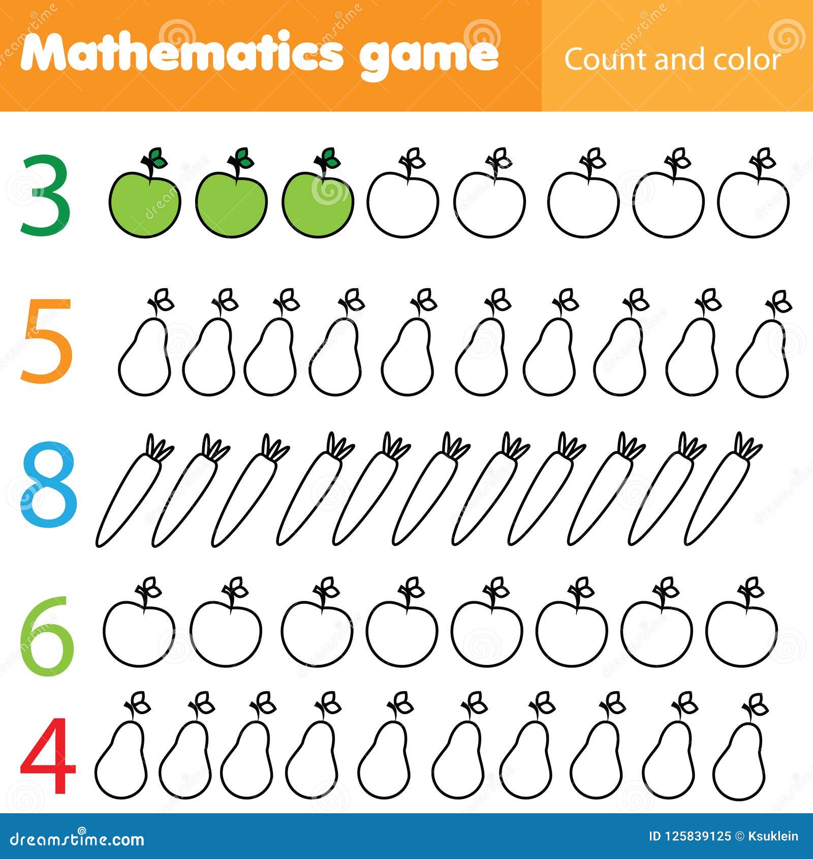 Contando a folha de atividades de matemática para crianças de