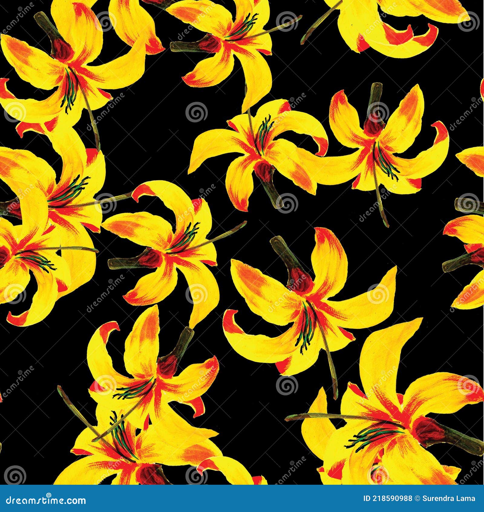 Papel De Parede Sem Costura Com Flores De Lilly Vermelho E Amarelo