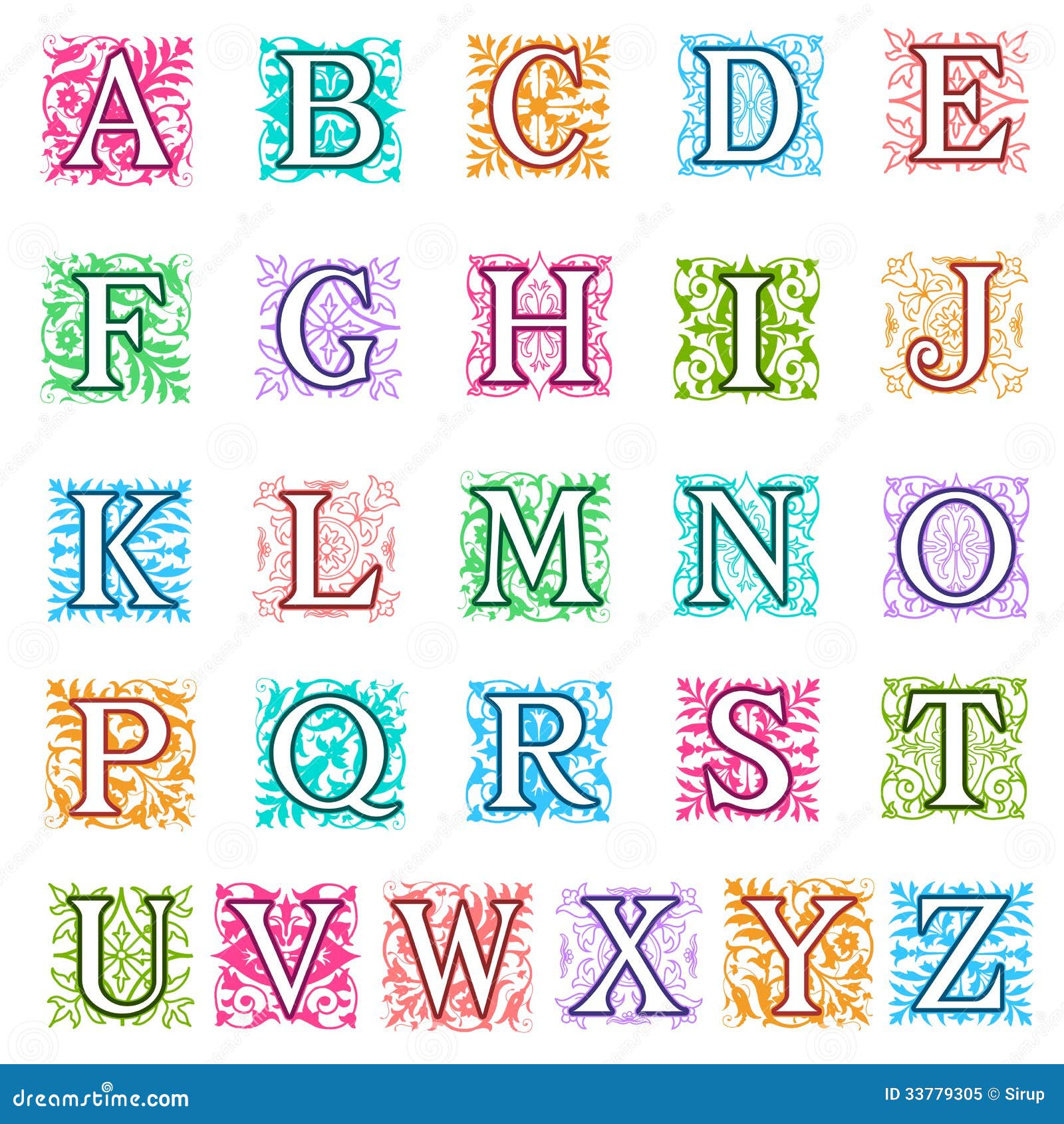 foliate and floral alphabet letters set