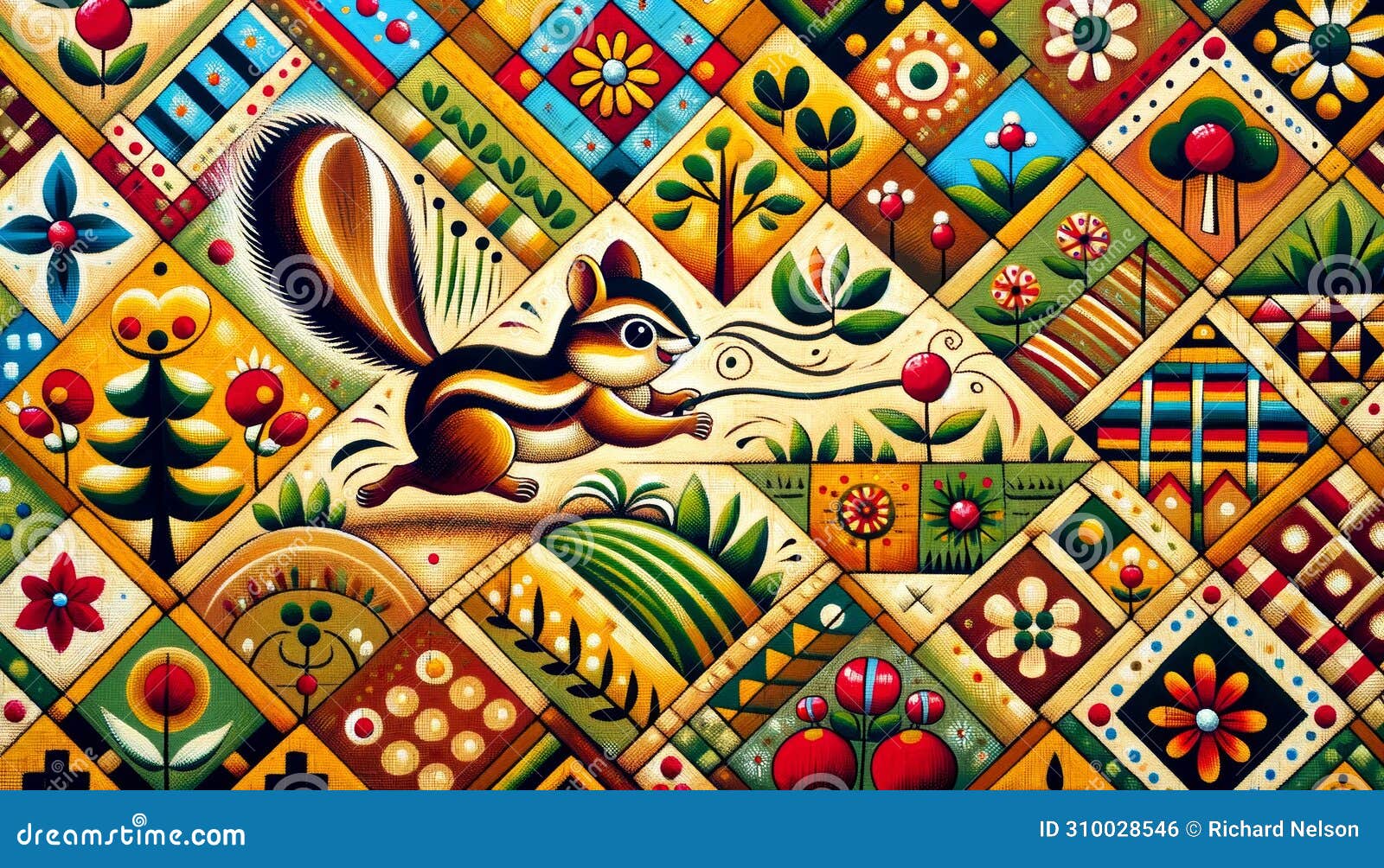 folk art style painting of a chipmunk