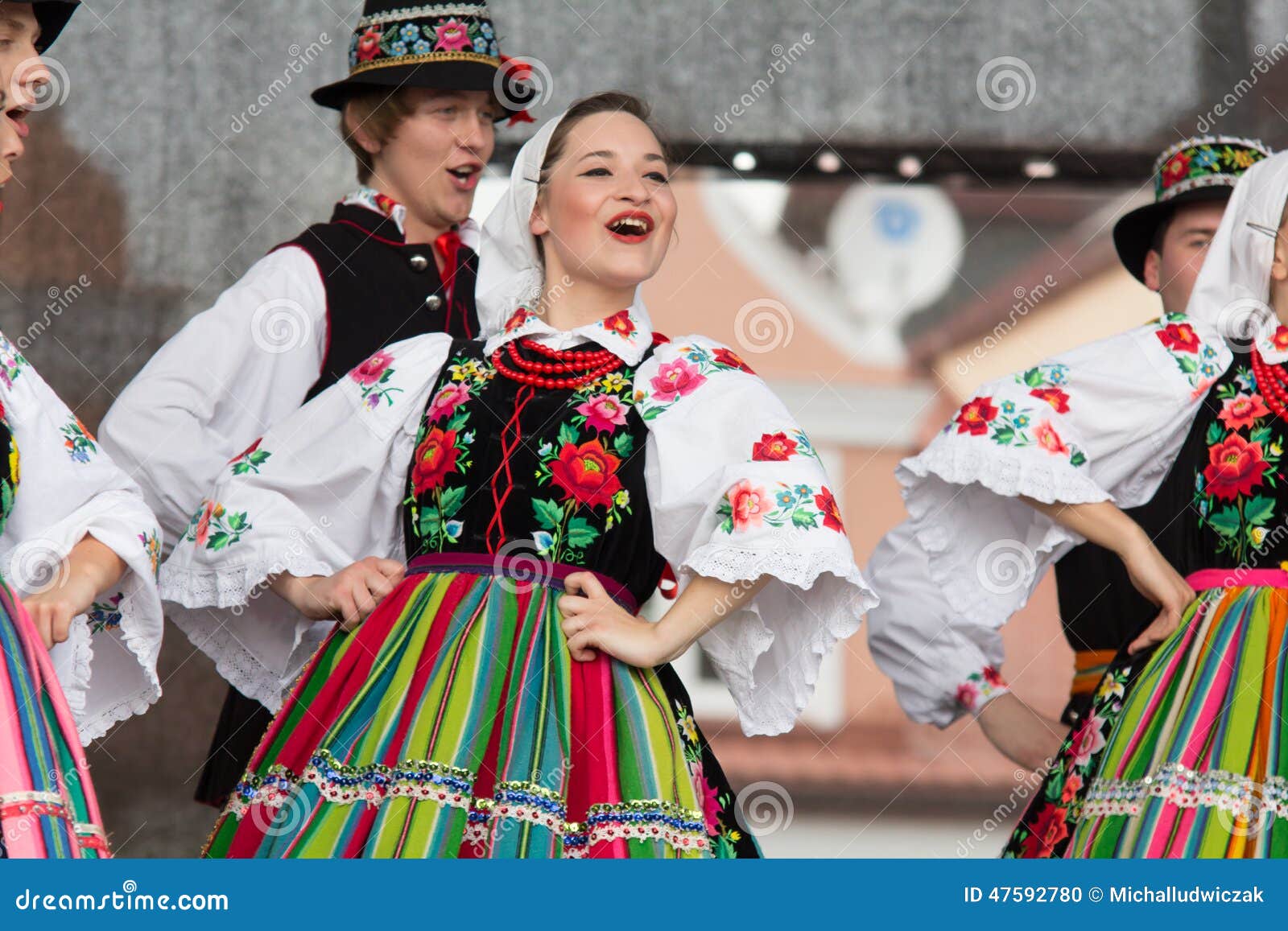 Folk Dancers From City Of Lowicz And Traditional Costumes Poland