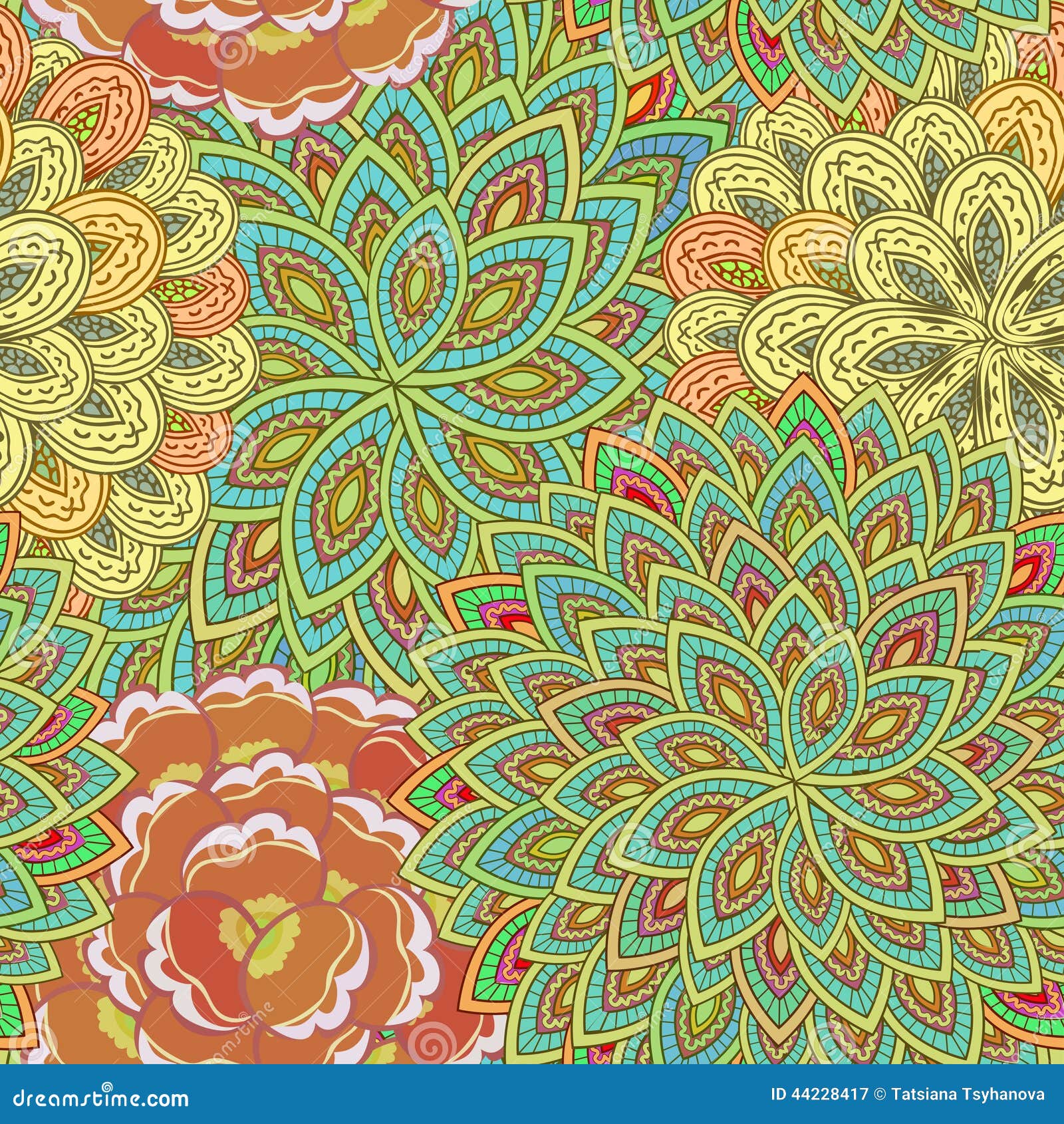 Folk Ornamental Textile Seamless Pattern. Golden Ornate Indian Seamless ...