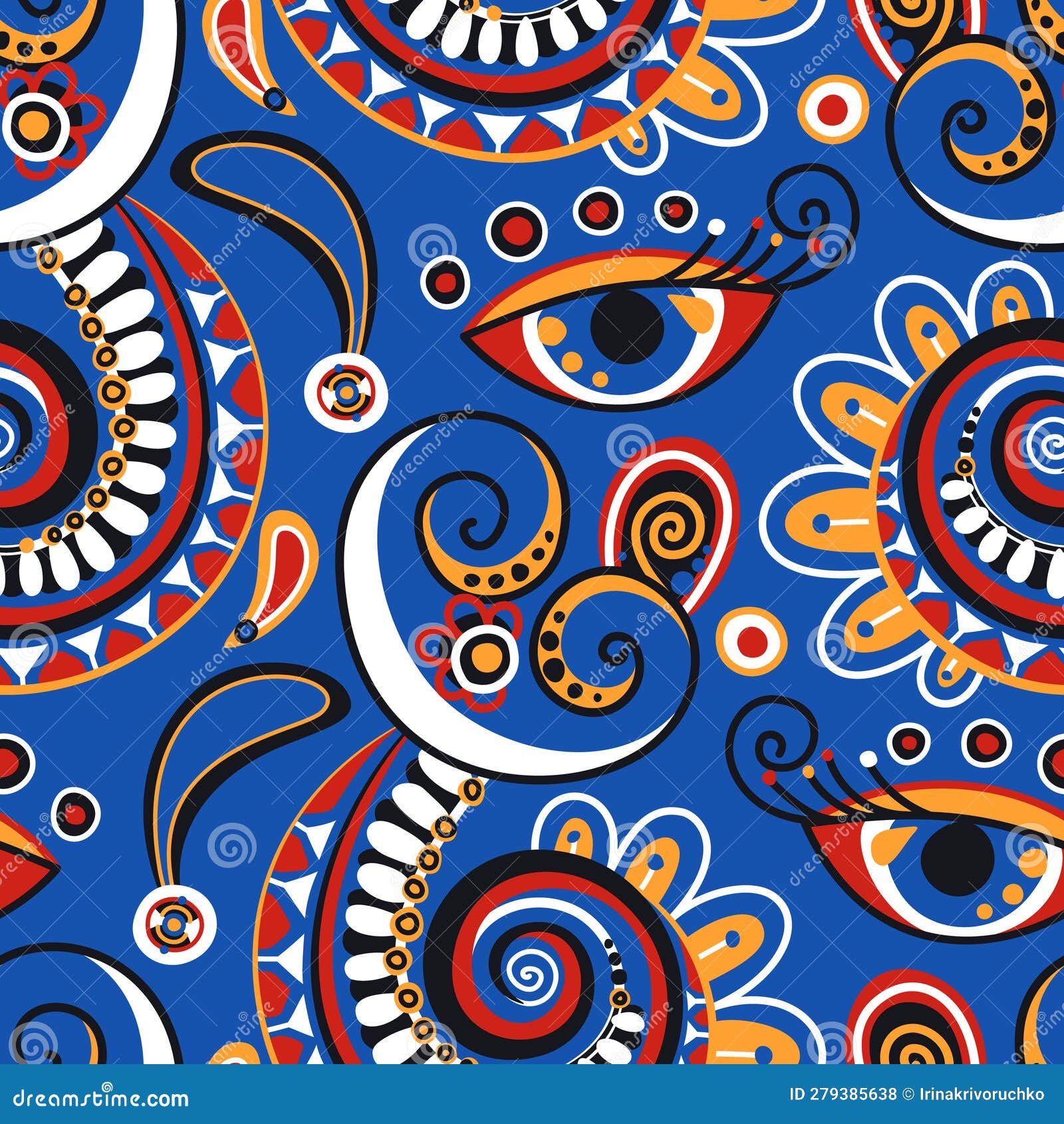 folkloric seamless pattern with indian paisley swirl, nature inspired  