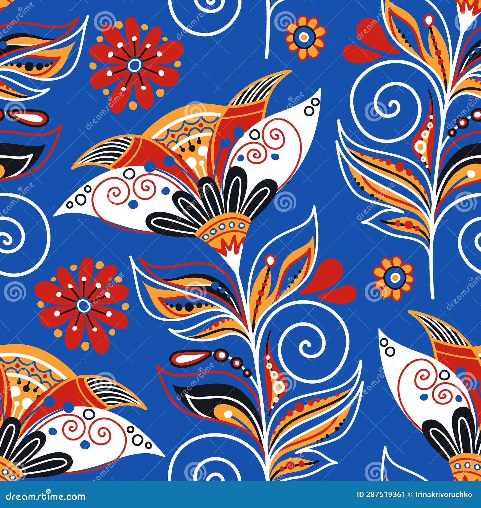 folkloric seamless pattern with paisley flower, nature inspired  