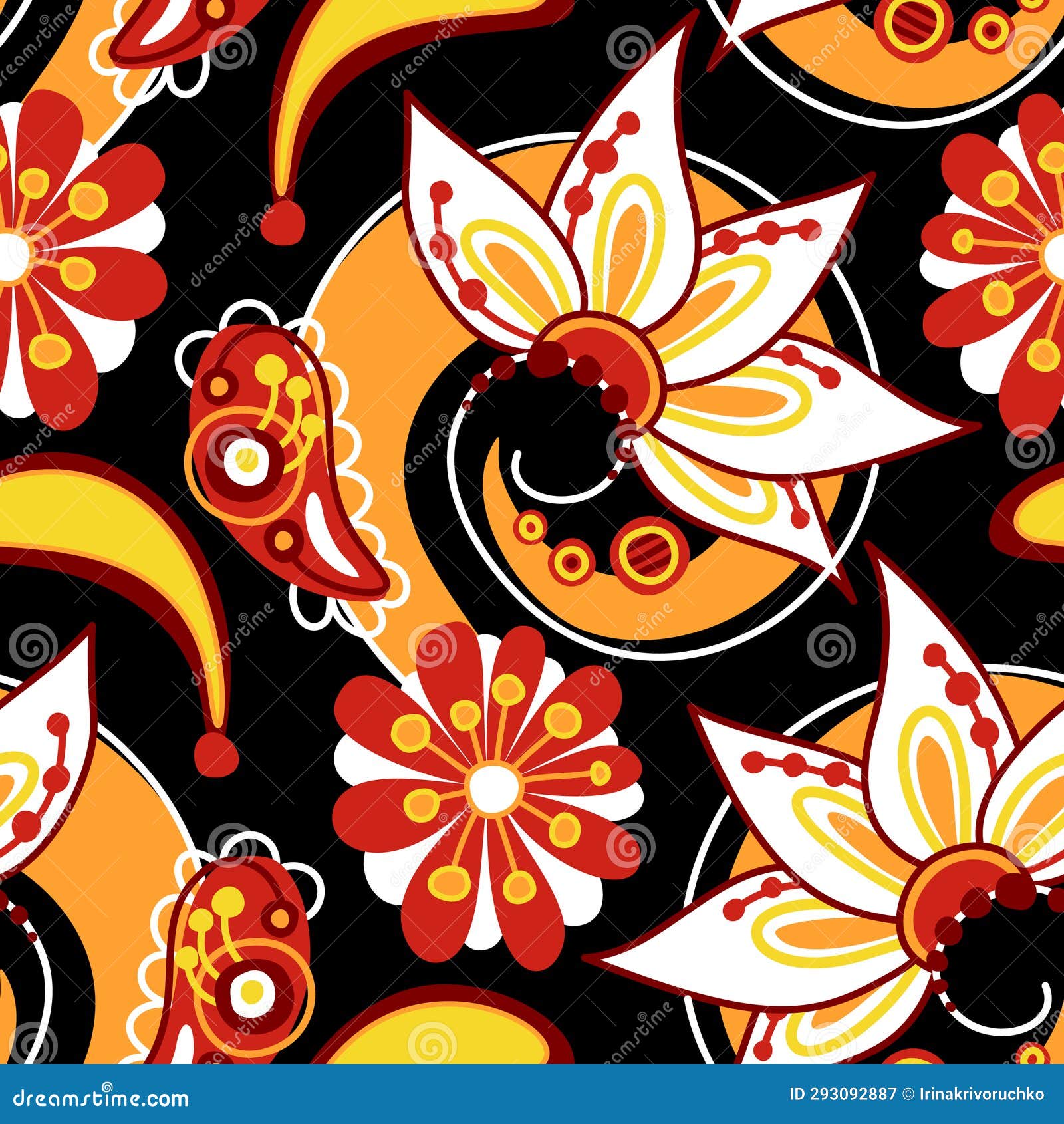 folkloric seamless pattern with paisley flower, nature inspired  
