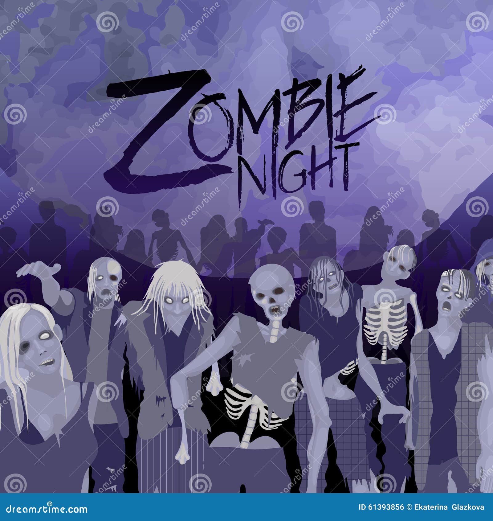 Folla Dello Zombie Che Cammina in Avanti Illustrazione Vettoriale