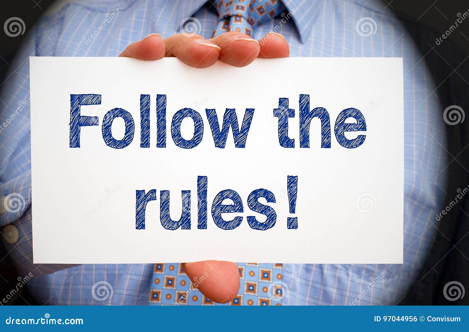 follow the rules - manager holding sign with text