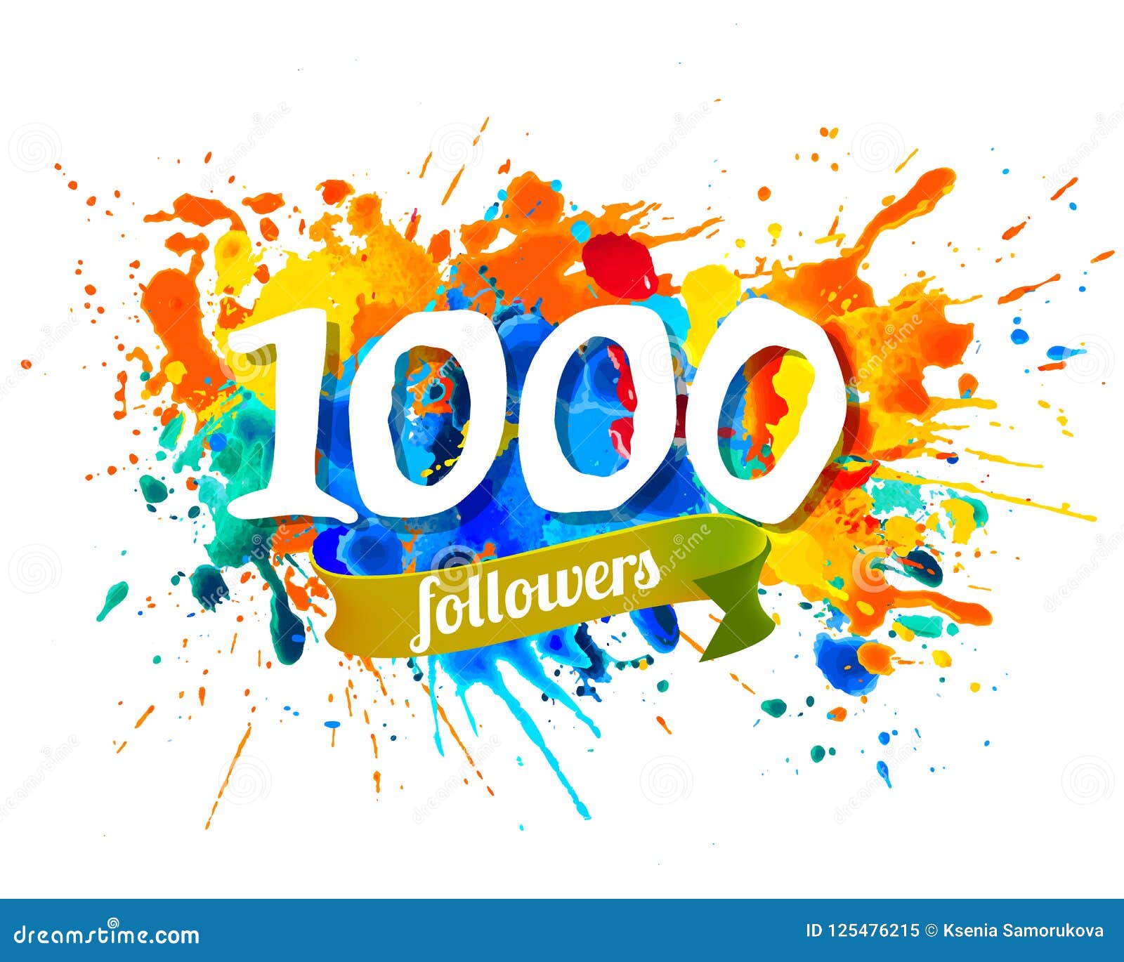 1000 Followers Splash Paint Inscraiption Stock Vector