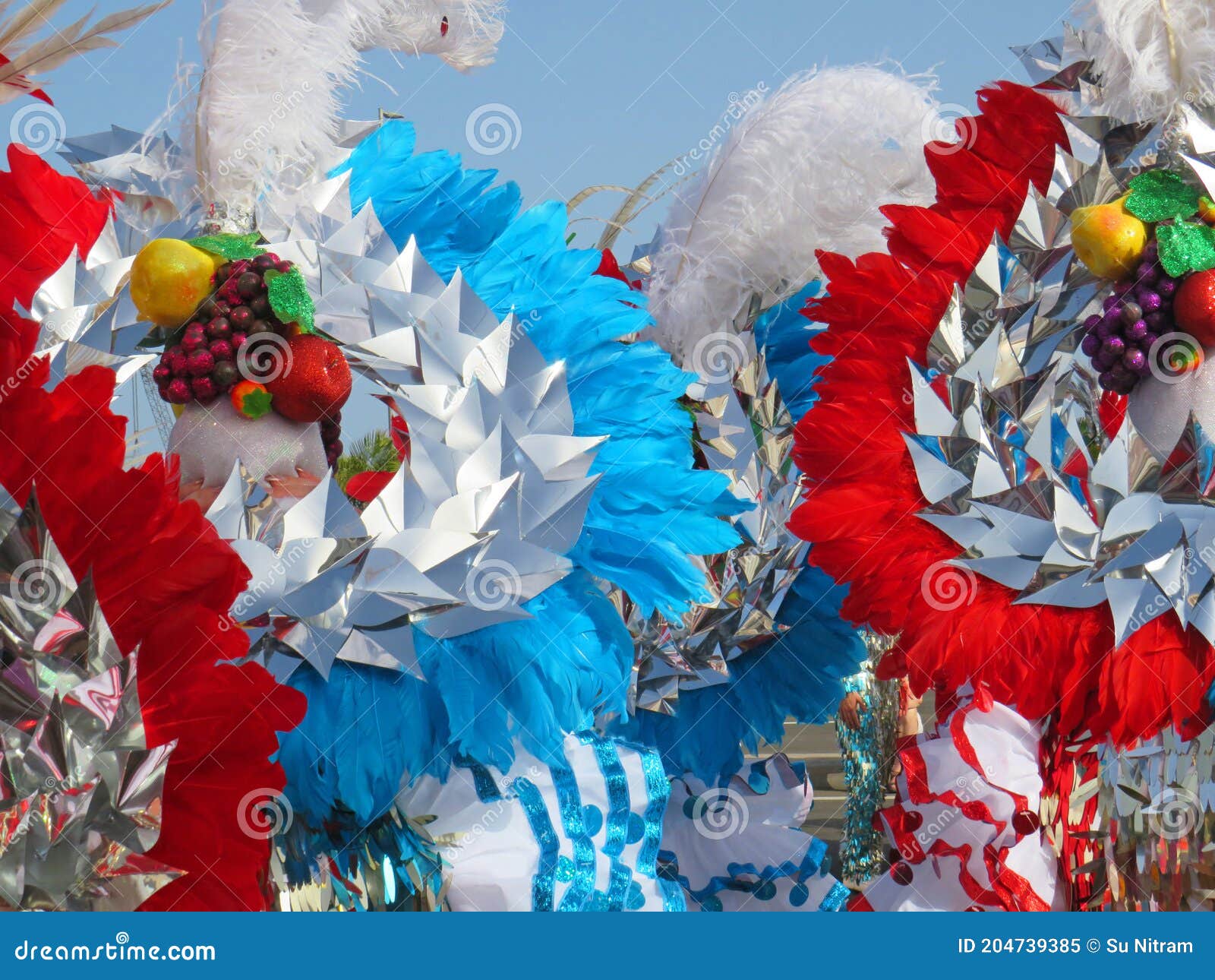 Fond Coloré De Carnaval Avec Des Coiffes De Fruits Et De Plumes Brillantes.  Danseurs En Costume De Festival Qui Célèbrent Le Carna Image stock - Image  du fond, danseurs: 204739385