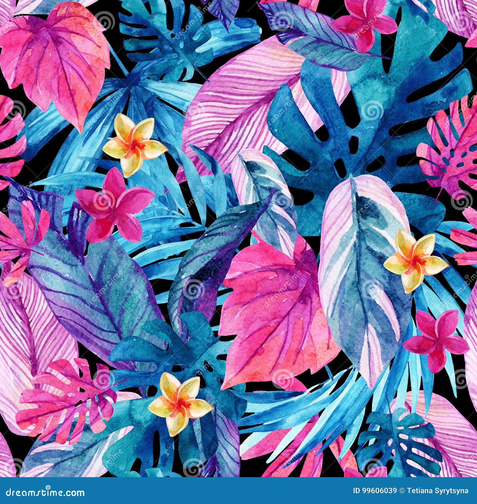 Fond Exotique De Feuilles Et De Fleurs D'aquarelle Illustration Stock