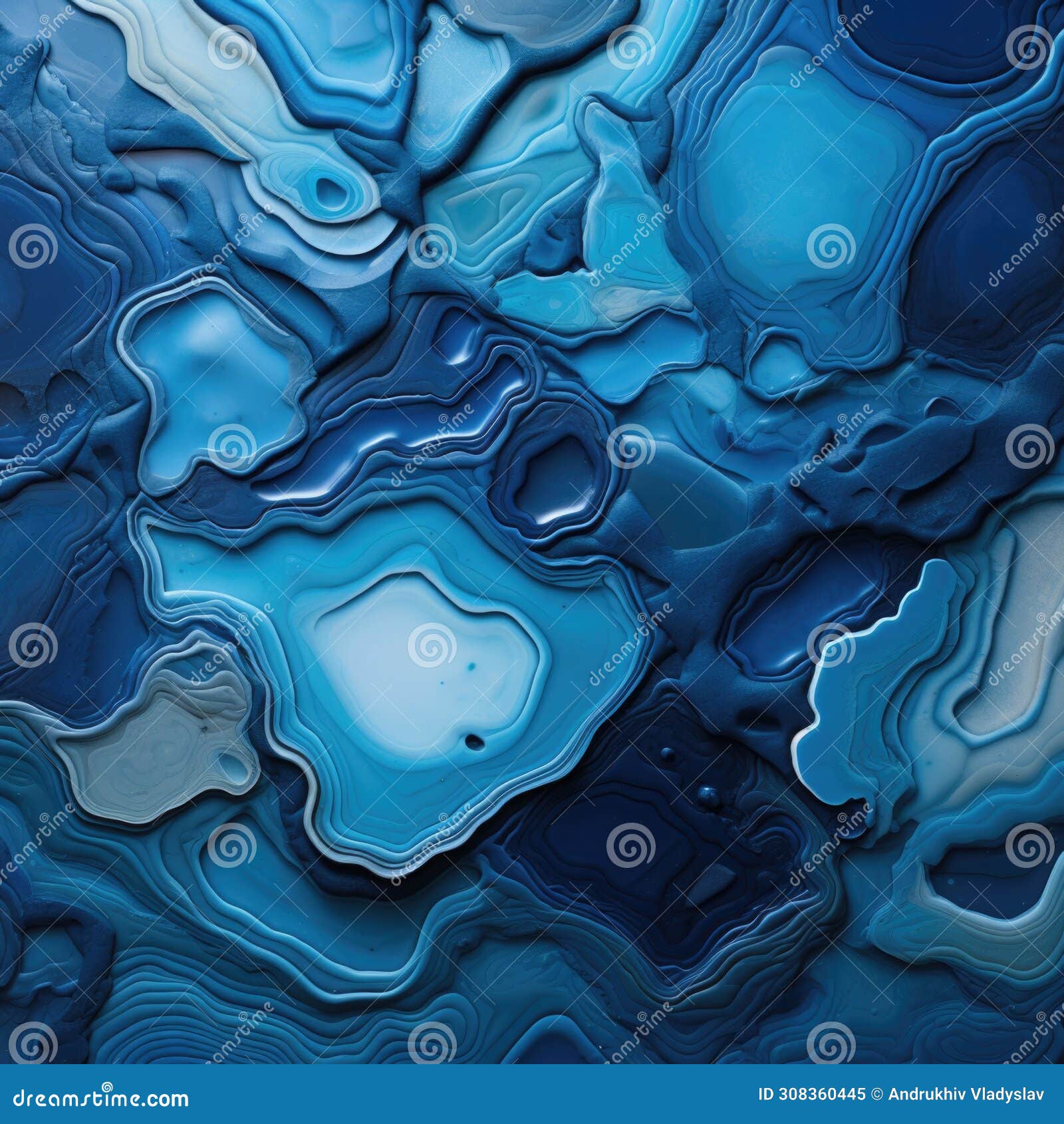fondo abstracto con formas sinuosas y textura de piedra liquida de tonos azules