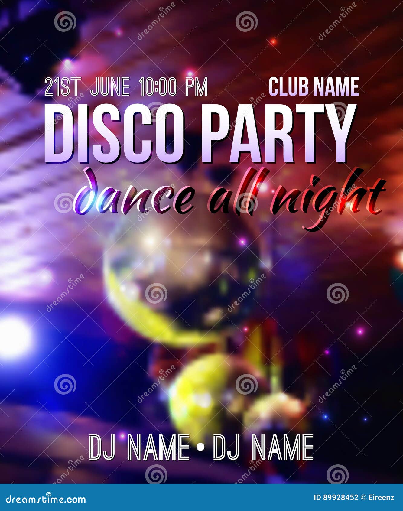 Fondo Borroso Vector Con La Bola De Discoteca Y Las Luces Ilustración del  Vector - Ilustración de tecno, cartel: 89928452, image size:1333x1690