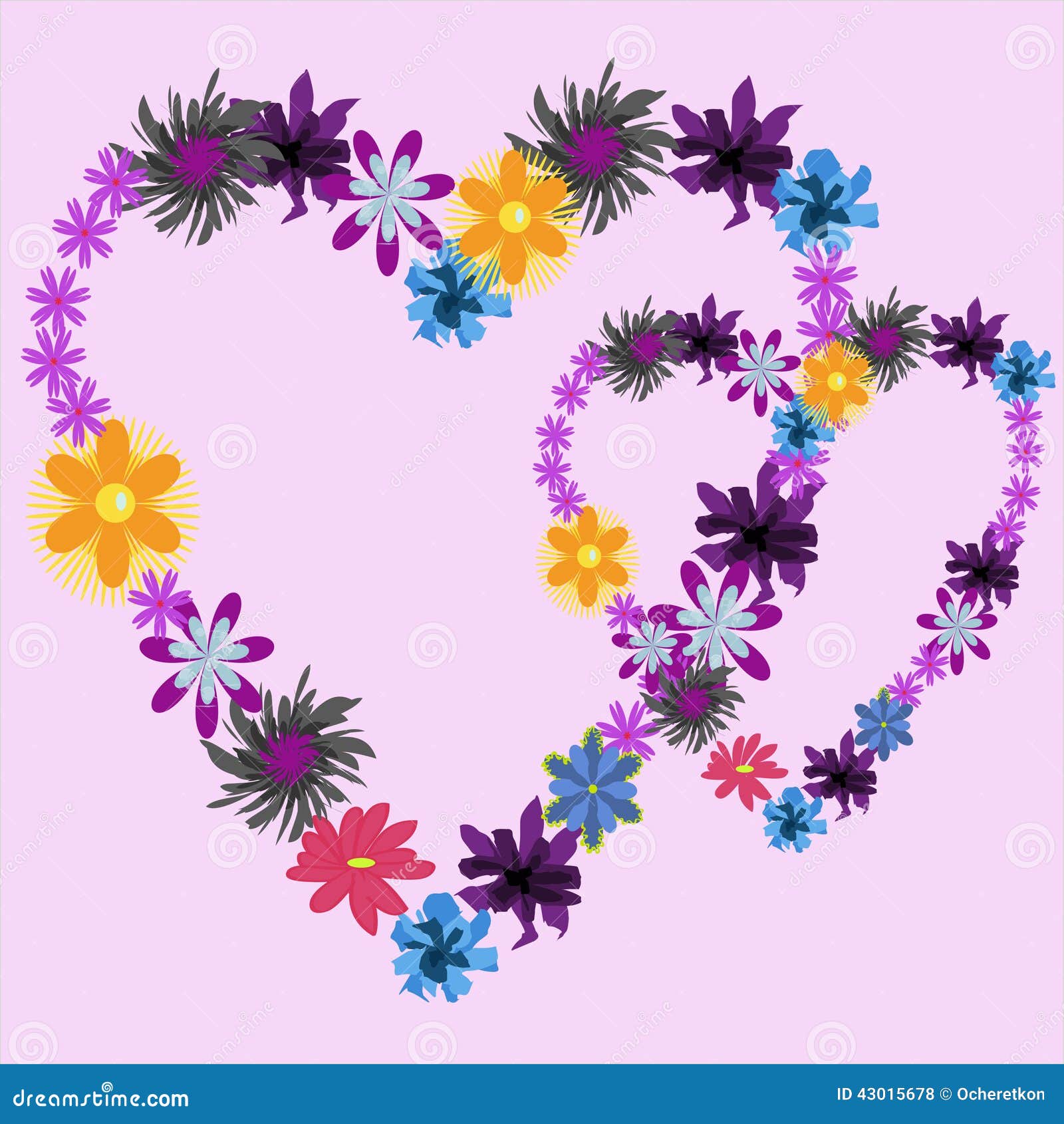 Fondo con due cuori con i fiori