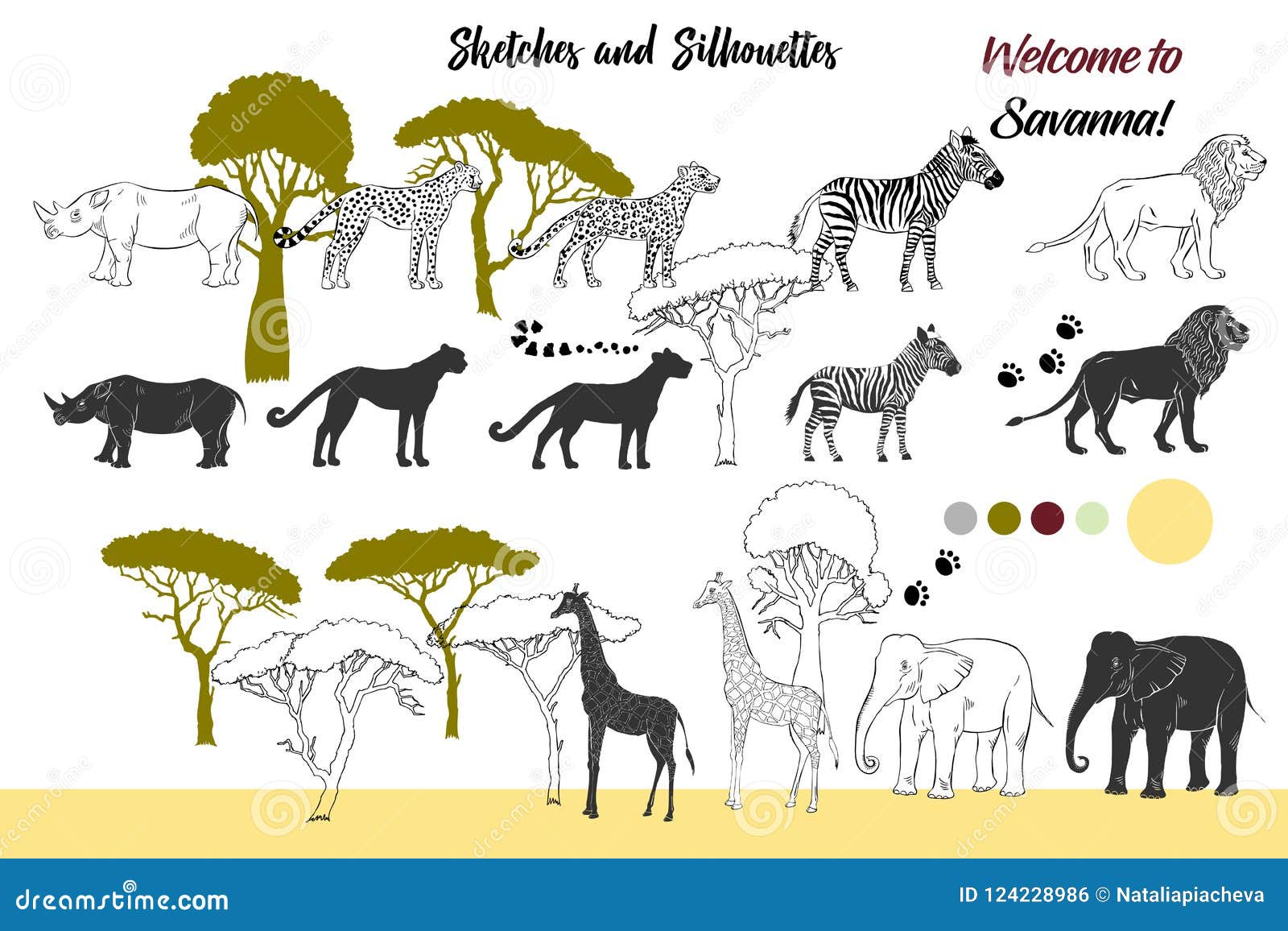 Fondo Con Los Animales De La Sabana Ilustración del Vector - Ilustración de  punto, tropical: 124228986