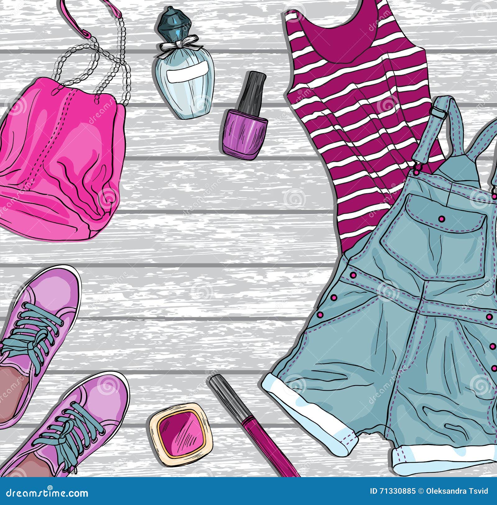 Fondo Con Ropa Y Accesorios Femeninos De La Moda Ilustración del Vector -  Ilustración de petate, polvo: 71330885