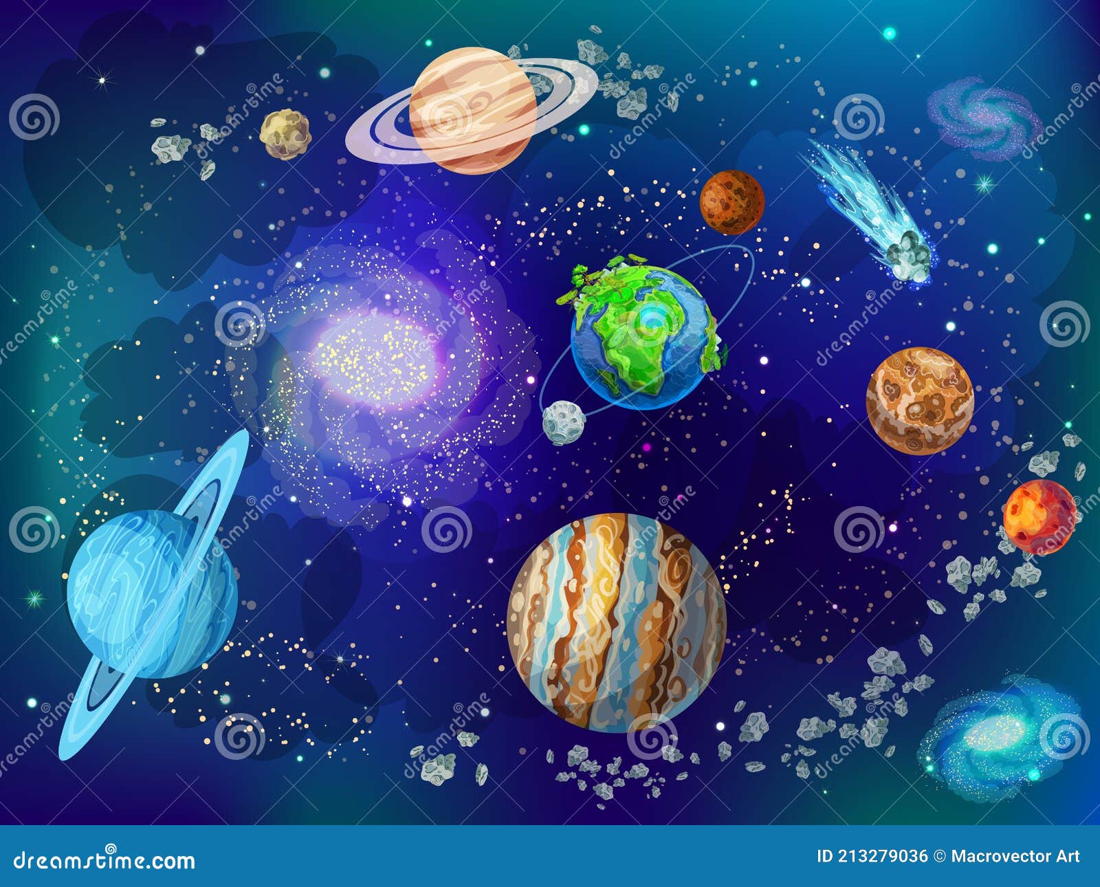 Fondo De Dibujos Animados Espacio Científico Ilustración del Vector -  Ilustración de globo, cielo: 213279036