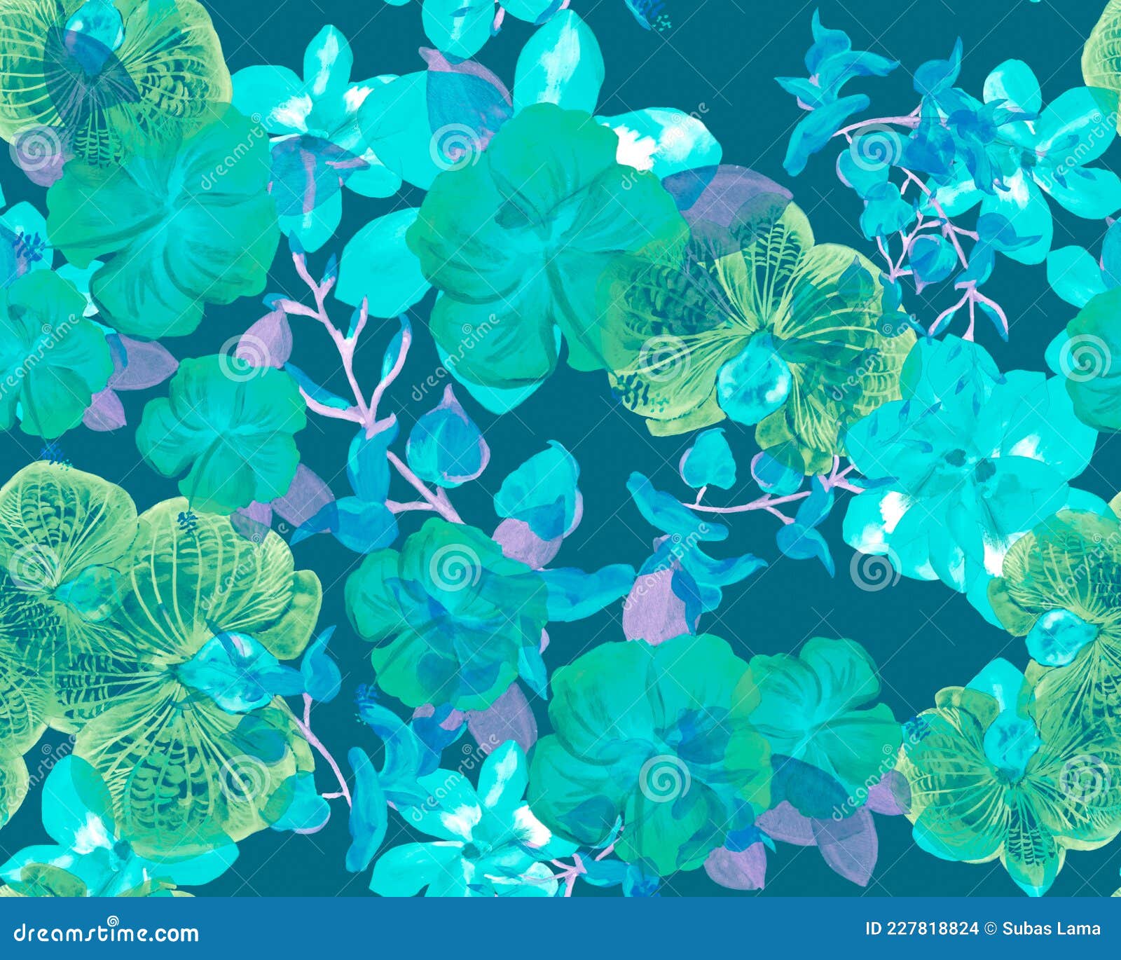 Fondo De Pantalla Botánico Turquesa. Jardín De Orquídeas Color Menta.  Huella De Hibiscos Azules. Diseño De Flores Rosadas. Textil Stock de  ilustración - Ilustración de papel, floral: 227818824