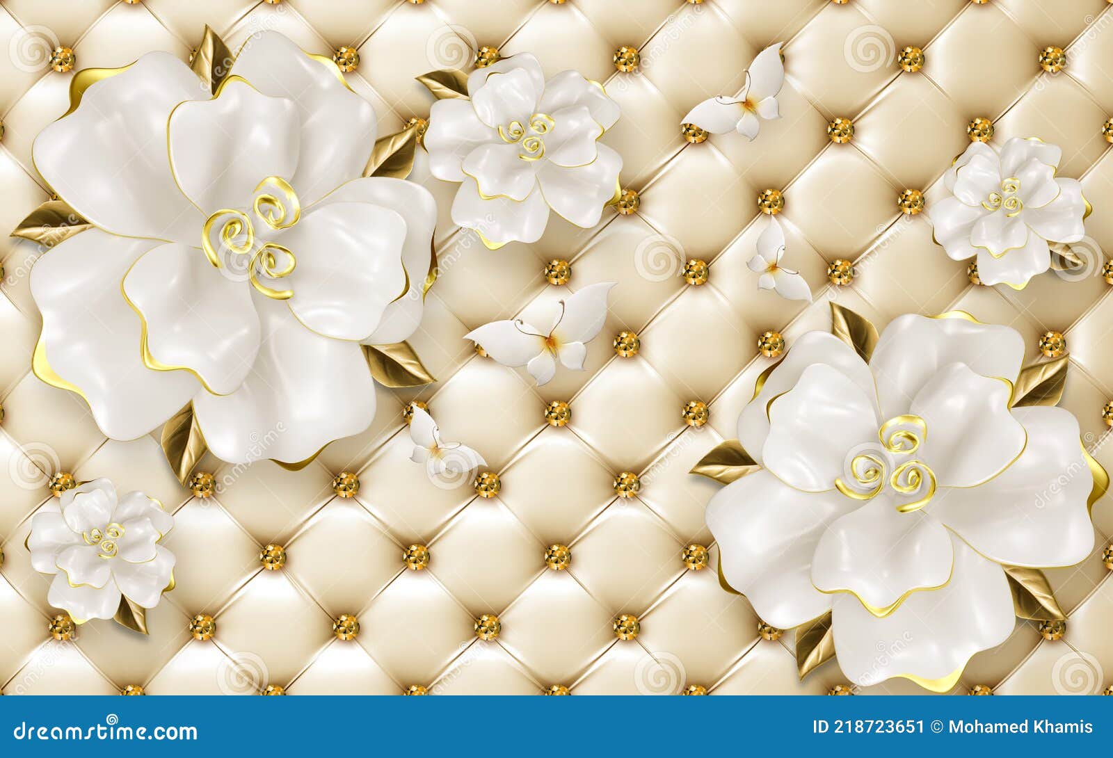 Fondo De Pantalla 3d Flores De Diamantes Blancos Y Mariposas Sobre Fondo De  Cuero Dorado Imagen de archivo - Imagen de sitio, blanco: 218723651
