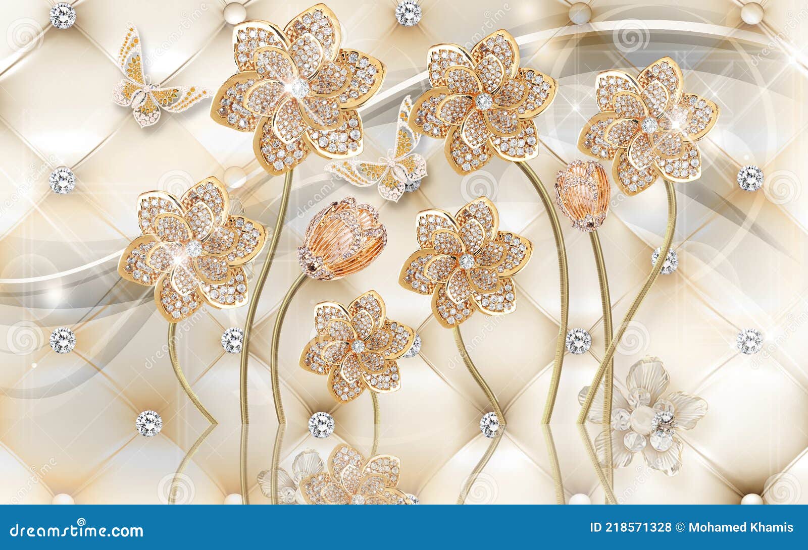 Fondo De Pantalla 3d Flores De Diamantes De Oro Y Mariposas Sobre Fondo De  Cuero Foto de archivo - Imagen de fondo, sitio: 218571328